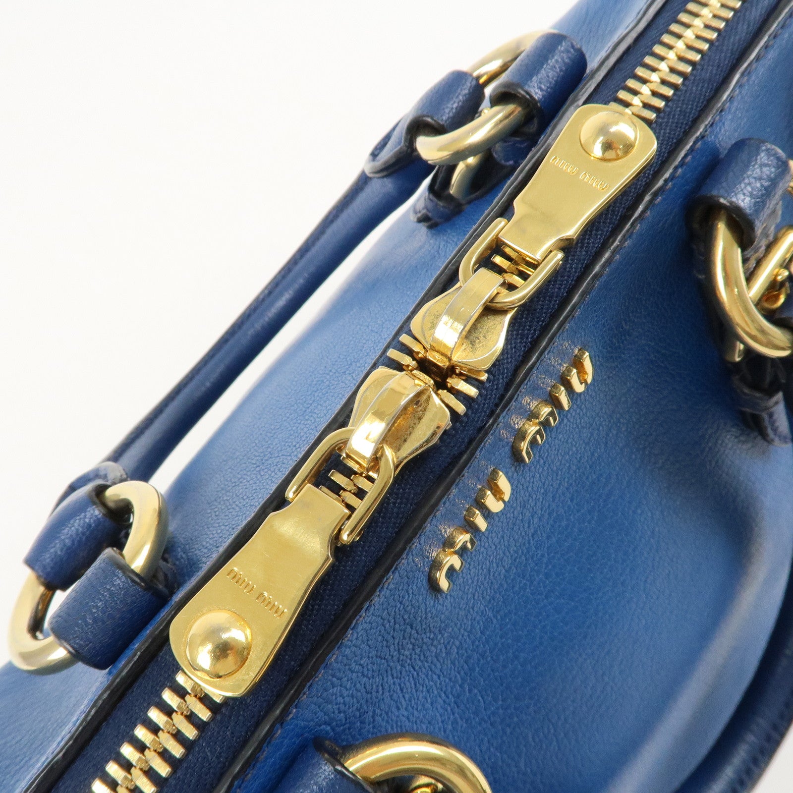 MIU MIU Leather 2Way Shoulder Bag Hand Bag Blue Gold HDW Used
