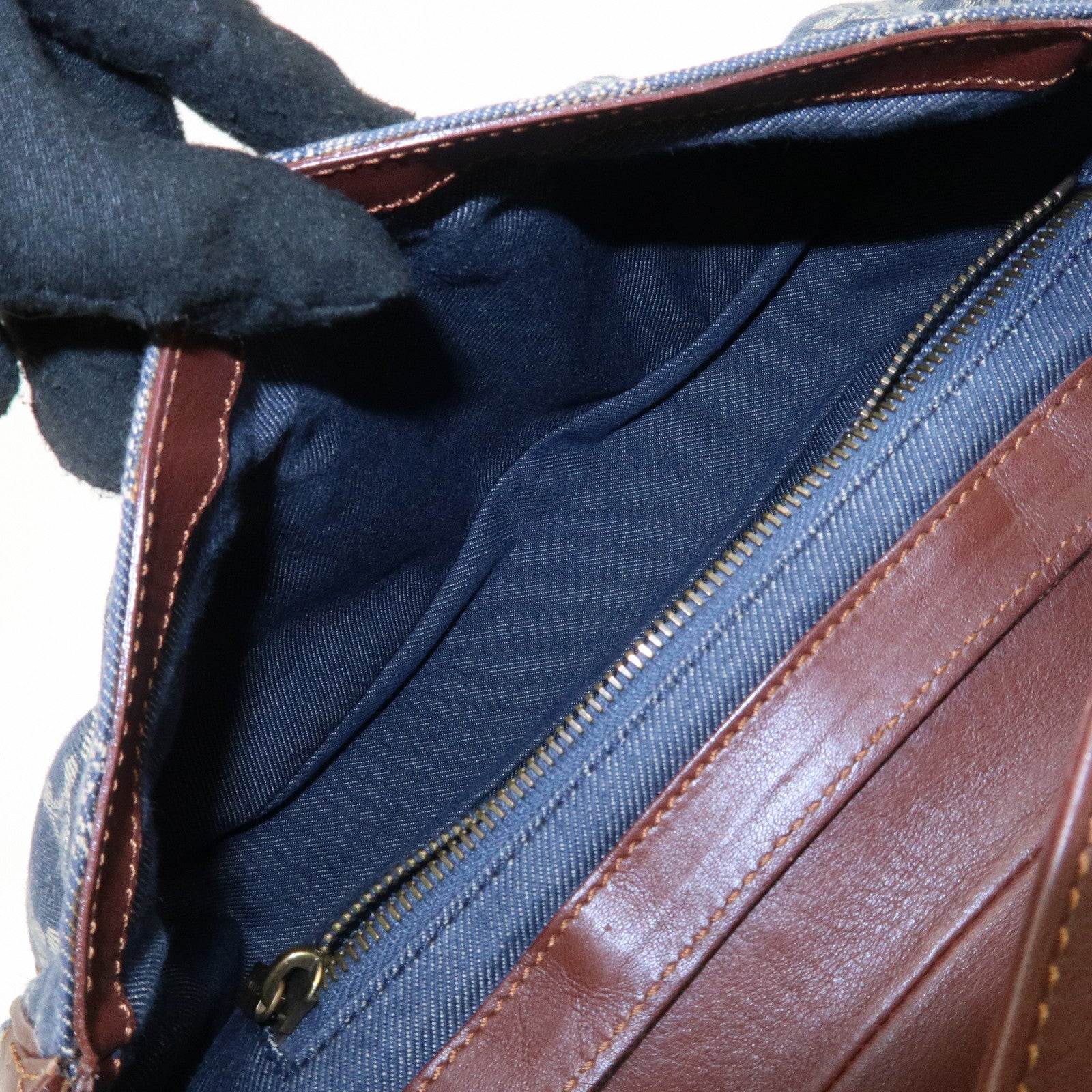 CELINE Macadam Denim Leather Shoulder Bag Blue Brown Used