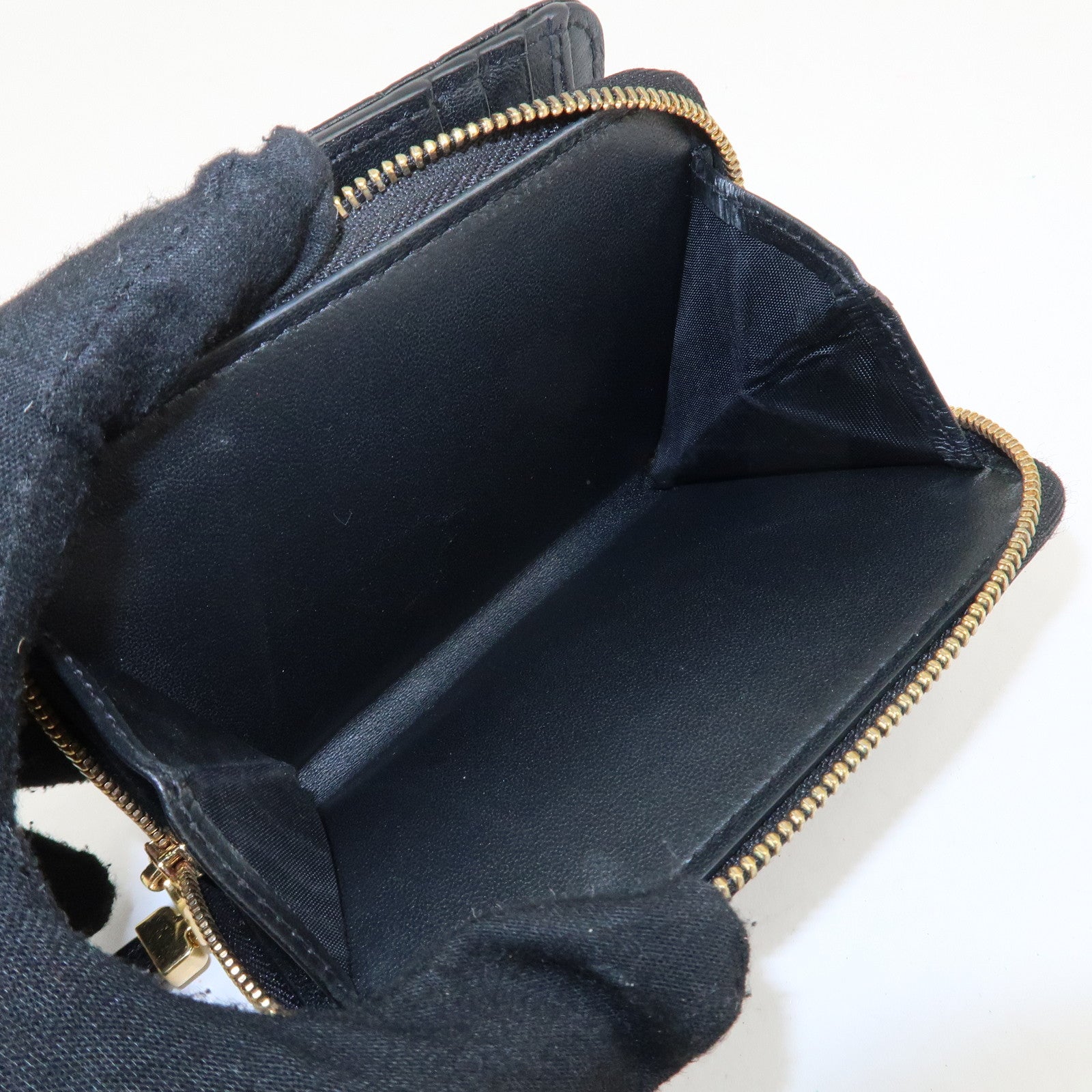 Christian Dior Cannage Leather Bi-fold Wallet Black Gold HDW Used