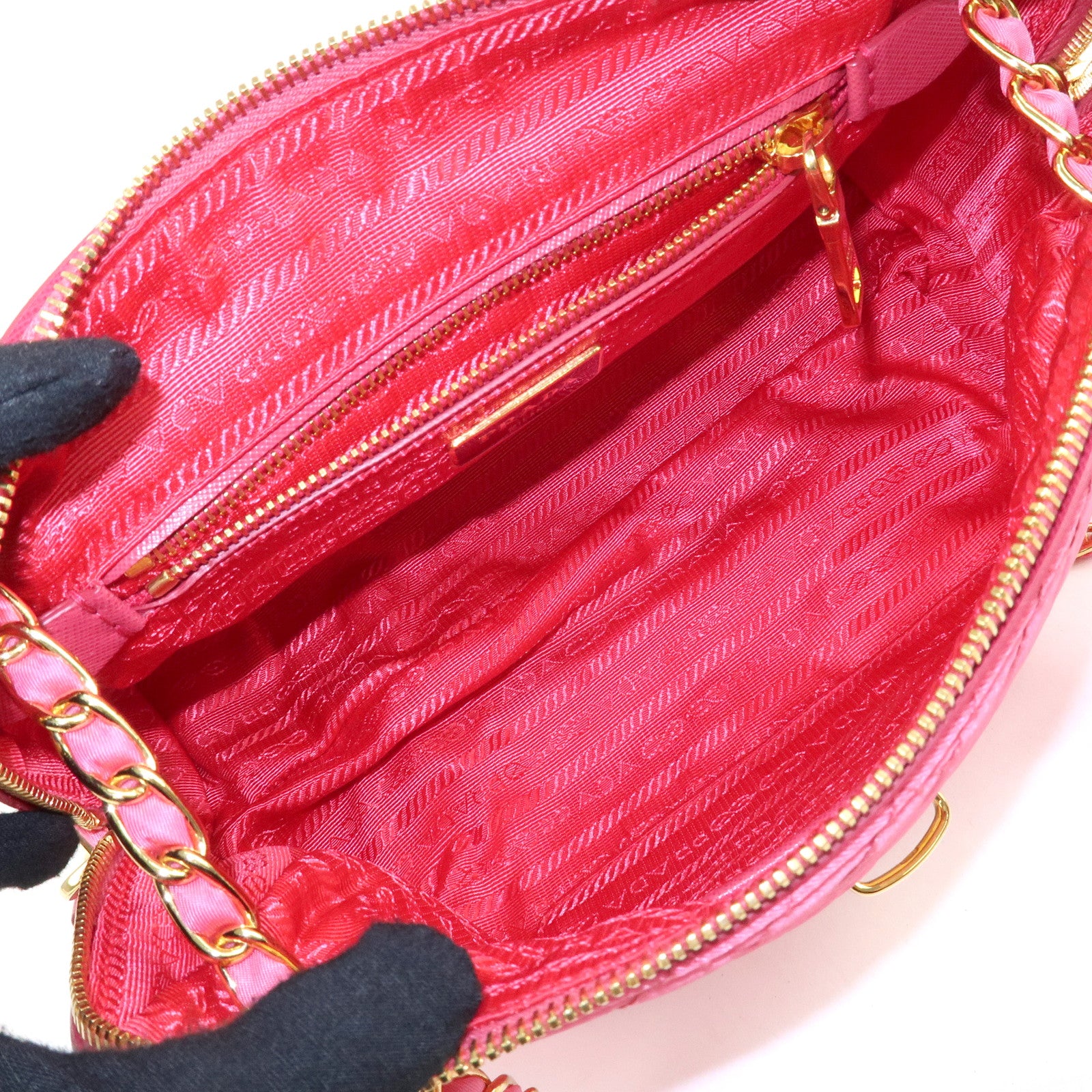 PRADA Nylon Leather Chain Shoulder Bag Pink BR4965 Used