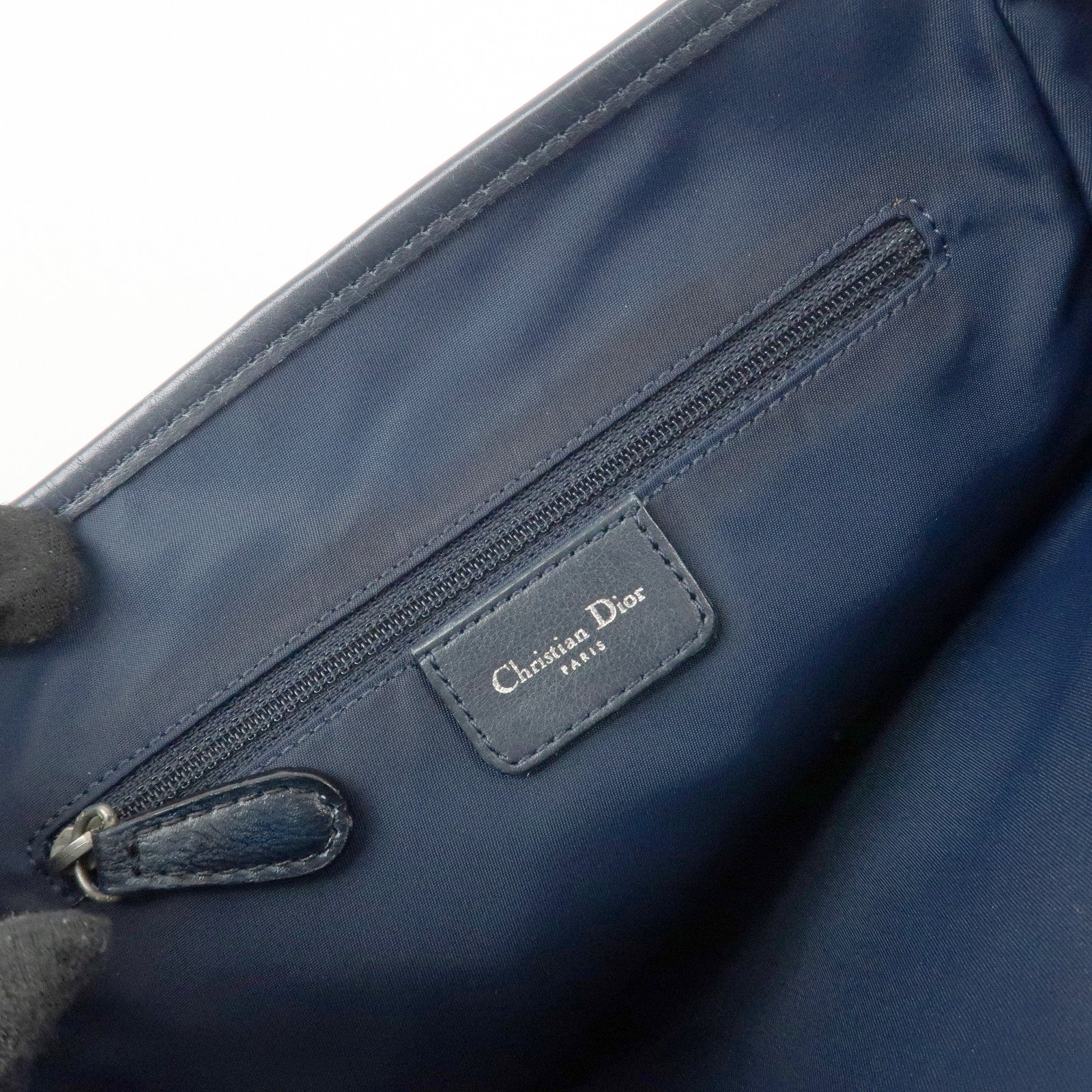 Christian Dior Trotter Canvas Leather Tote Bag Hand Bag Navy Used