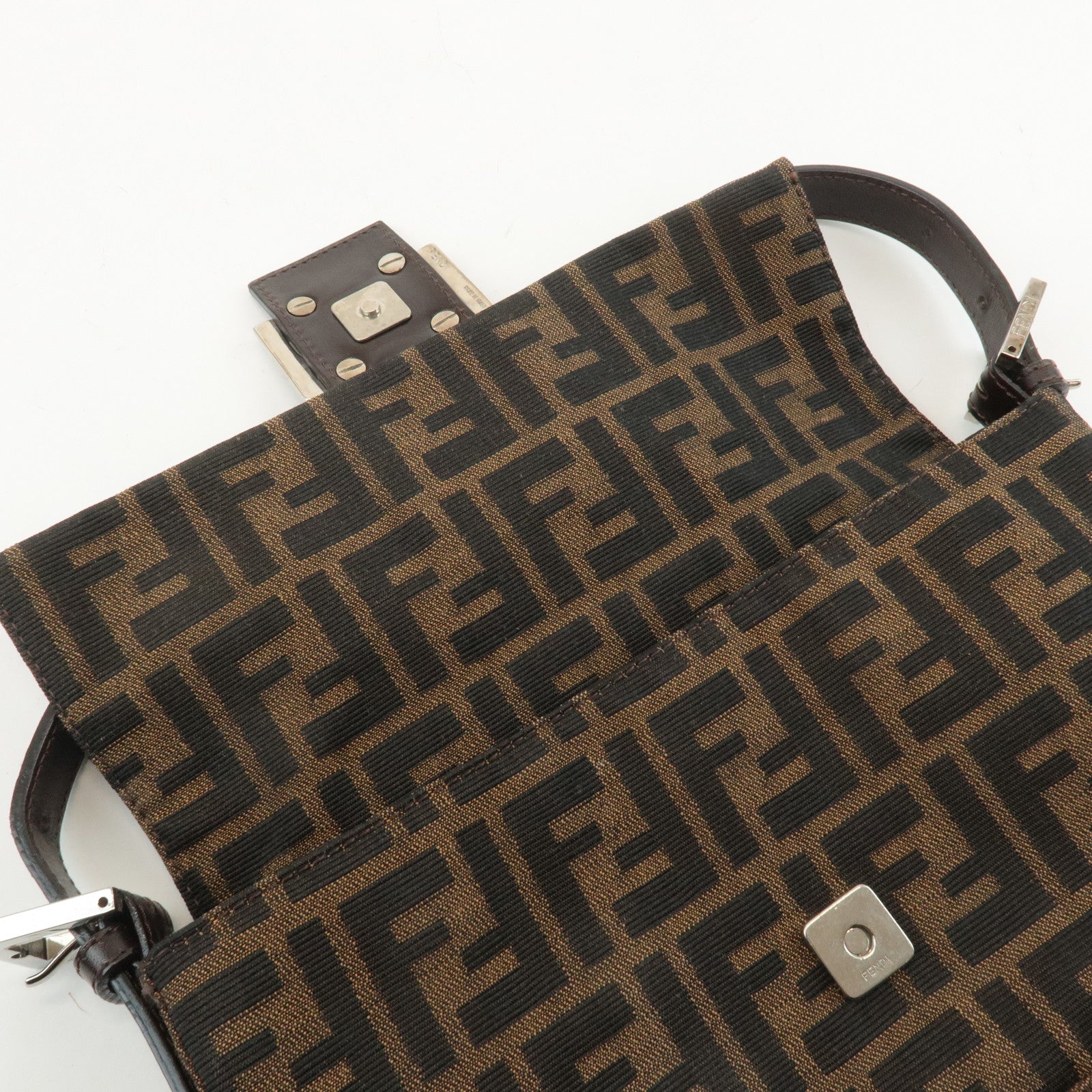 FENDI Mamma Baguette Zucca Canvas Shoulder Bag Brown Black 26424 Used