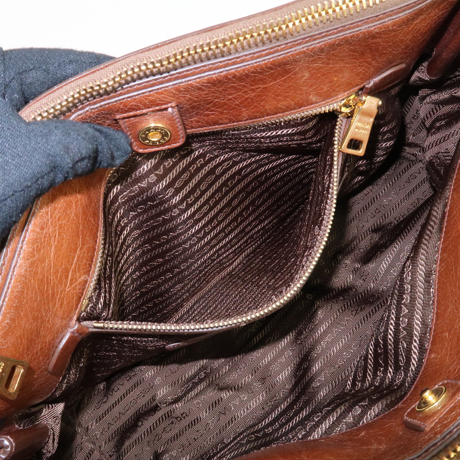 PRADA Leather 2Way Bag Shoulder Bag Hand Bag Brown Used