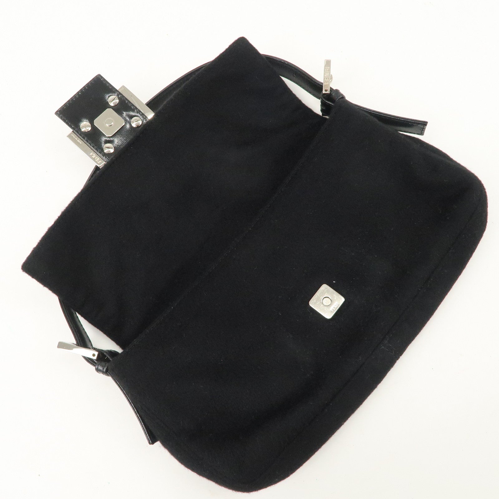 FENDI Mamma Baguette Cashmere Leather Shoulder Bag Black 26424 Used