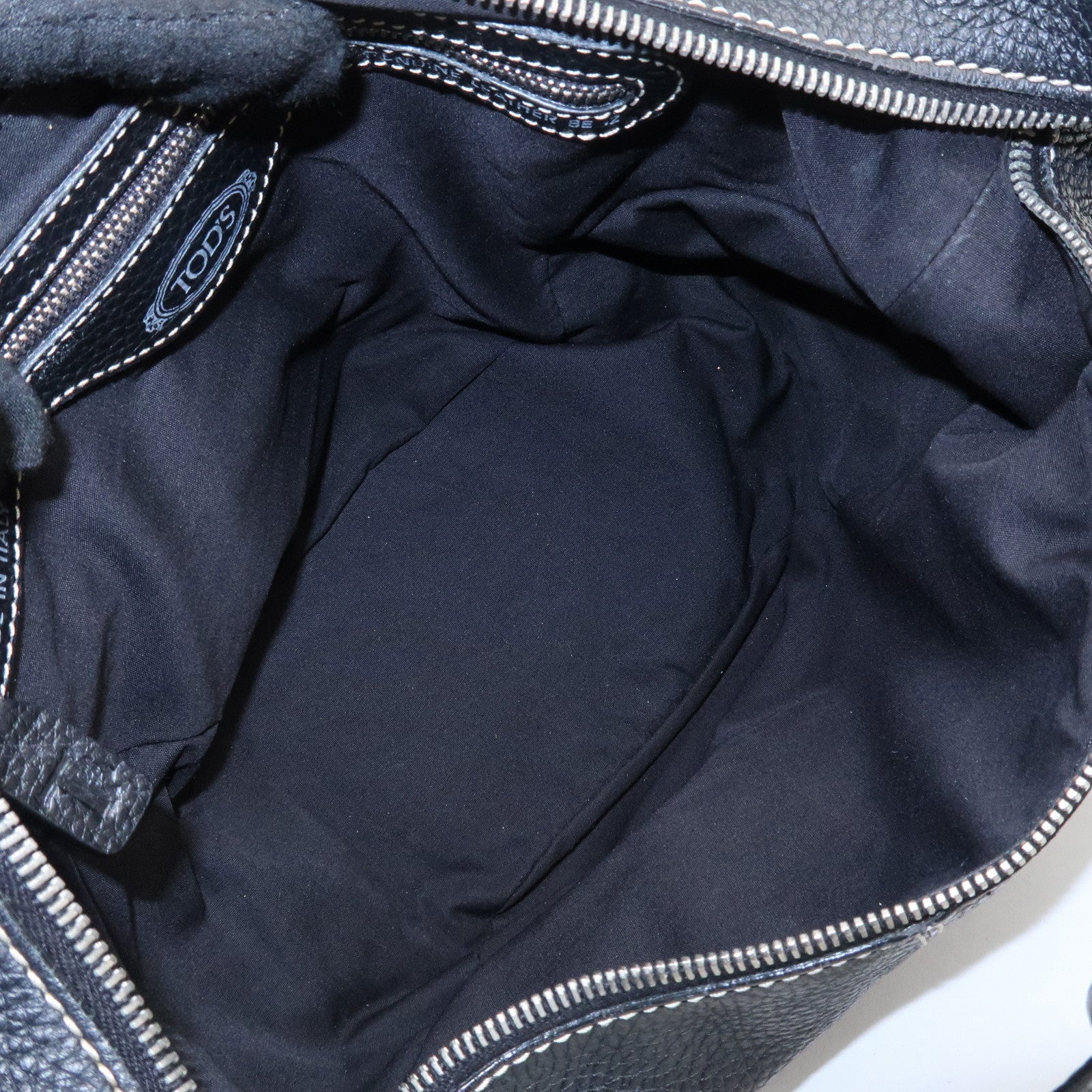 TOD'S Leather Shoulder Bag Hand Bag Black Silver Hardware Used