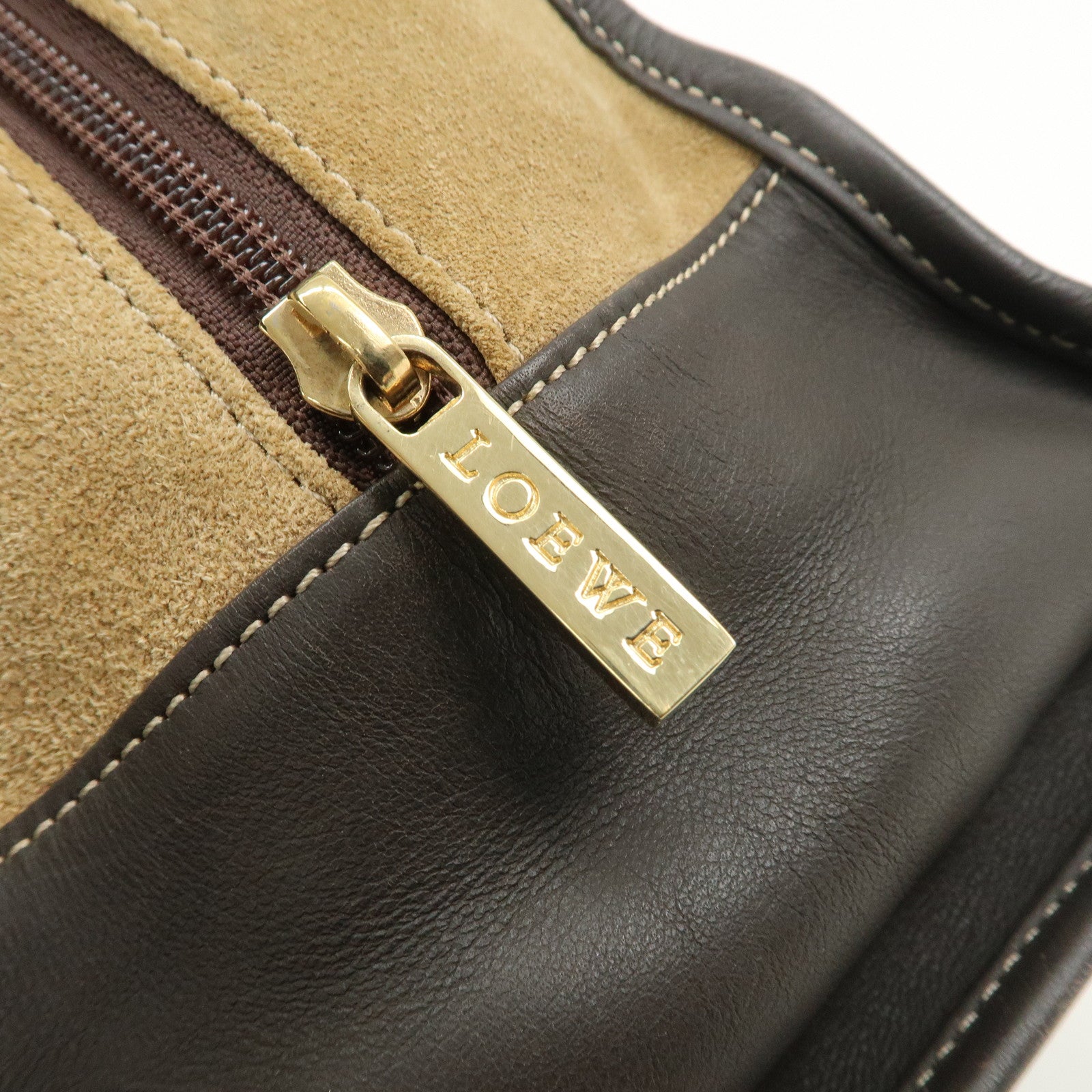 LOEWE Anagram Suede Leather Amazona 32 Hand Bag Beige Brown Used