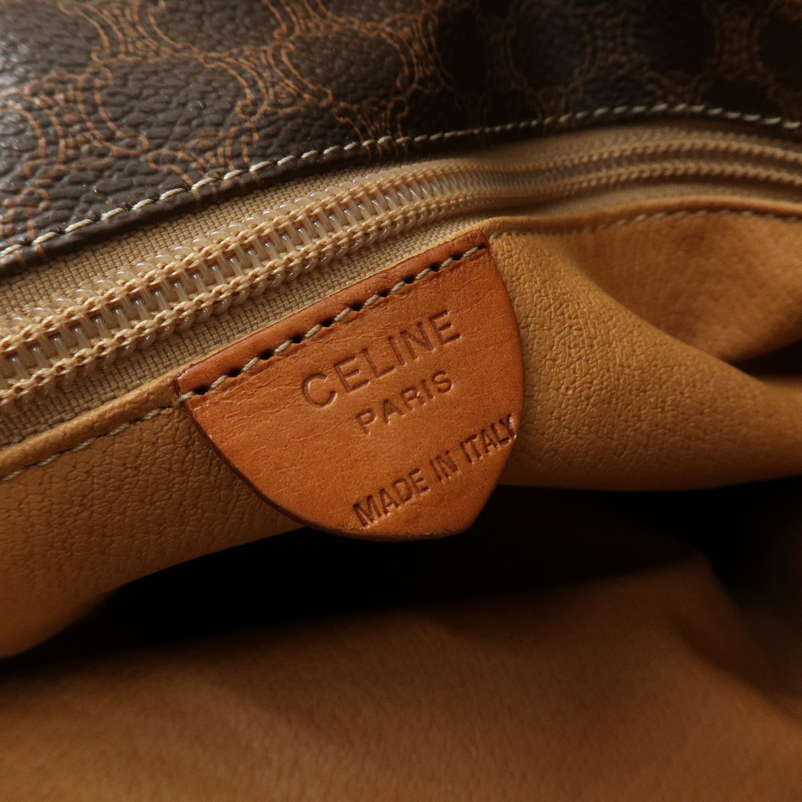 CELINE Macadam PVC Leather One Shoulder Bag Dark Brown Used