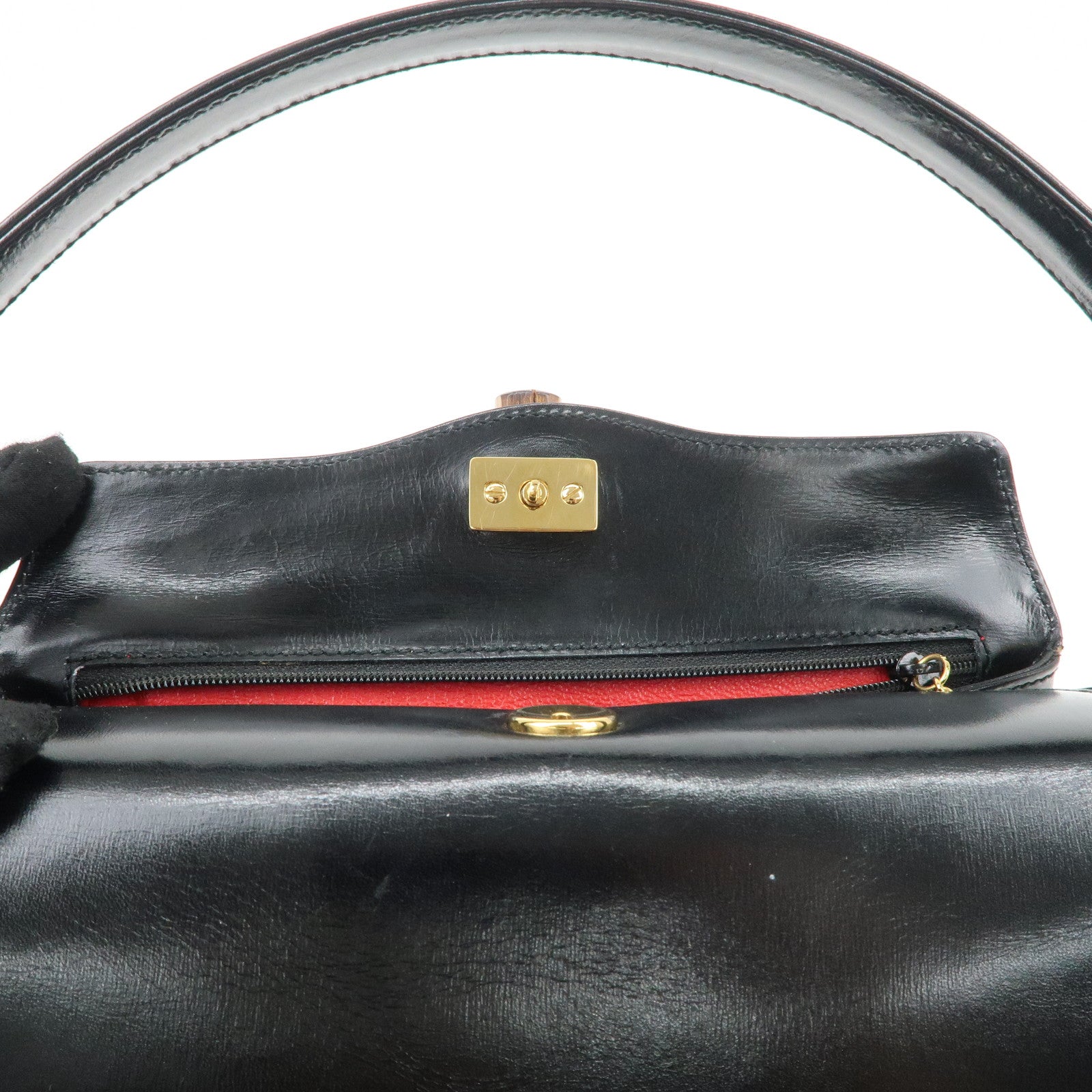 GUCCI Bamboo Leather Hand bag Shoulder Bag Black 000.1781.0175 Used