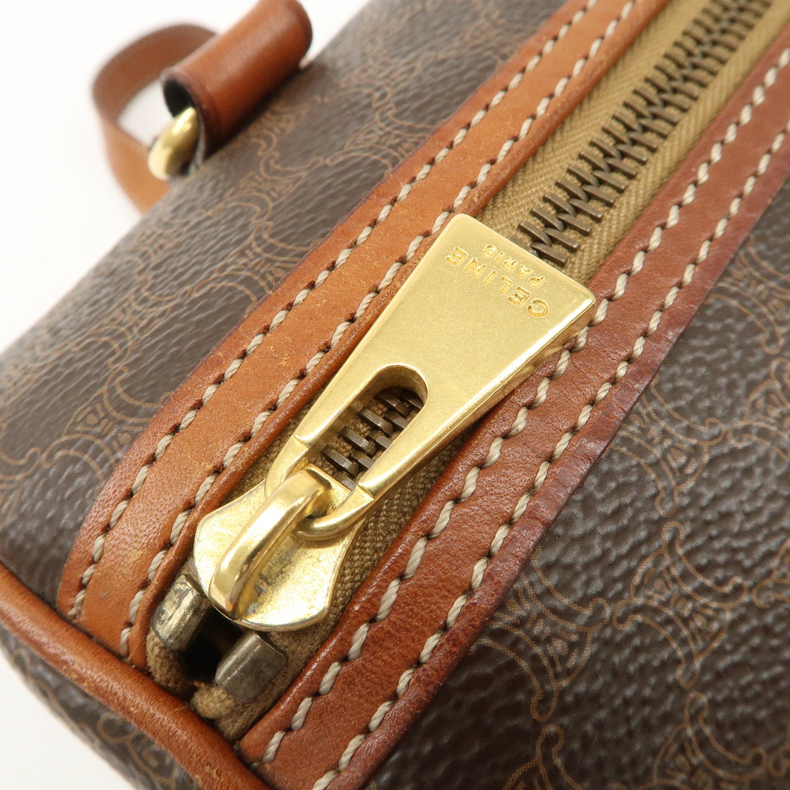 CELINE Macadam PVC Leather Boston Bag Brown Dark Brown Used