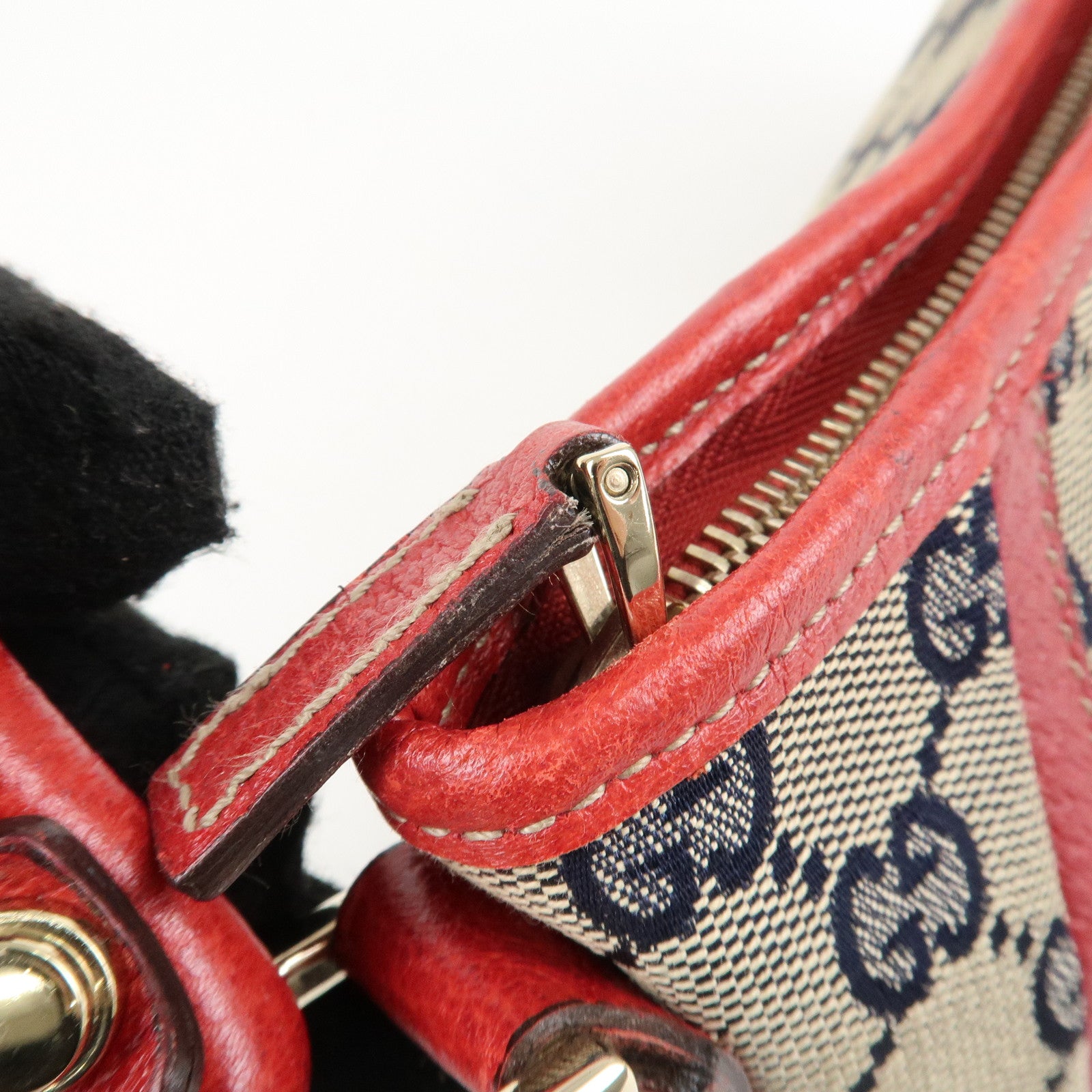 GUCCI Abbey GG Canvas Leather Shoulder Bag Beige Navy Red 130939 Used