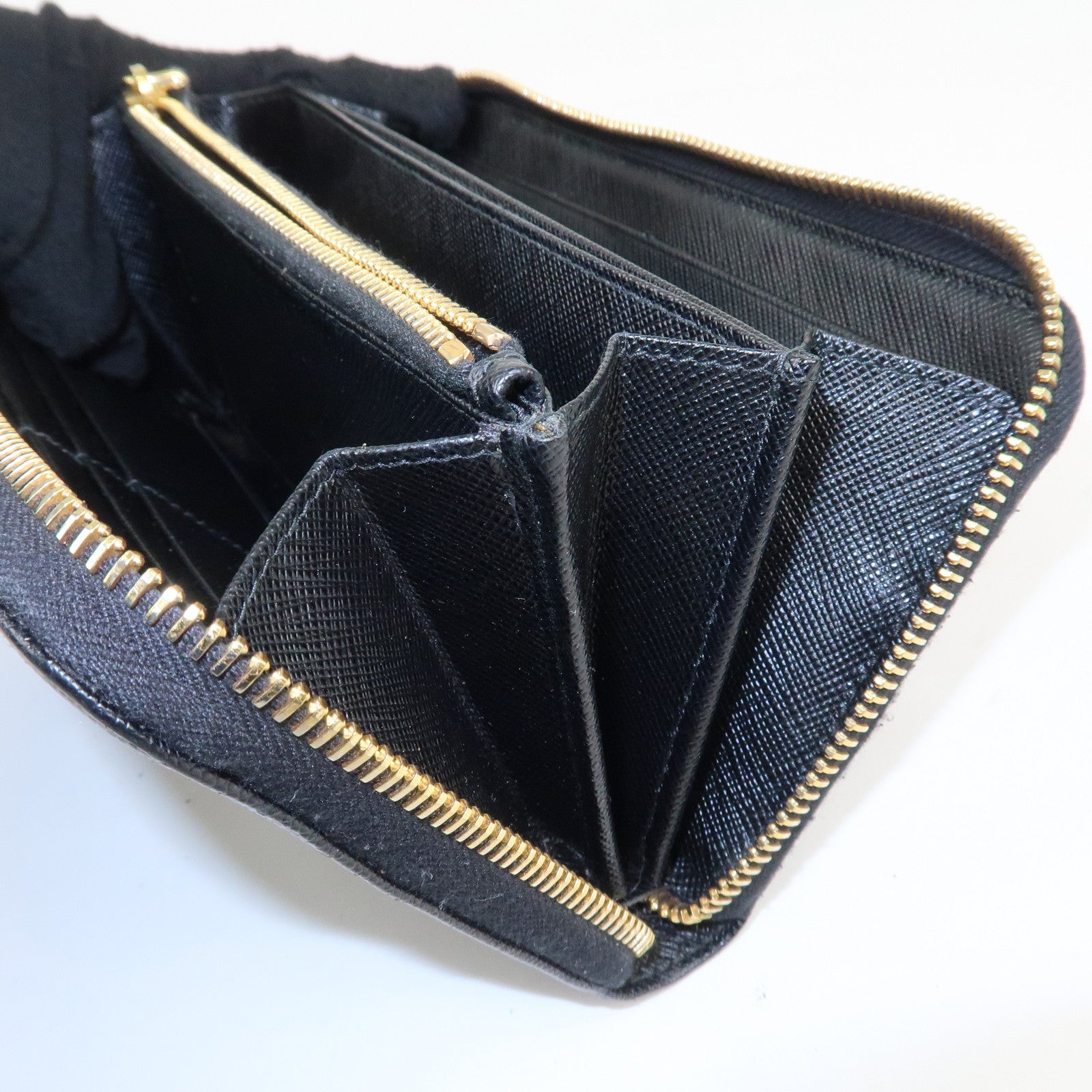 PRADA Saffiano Leather Round Zipper Long Wallet Black 1M0506 Used