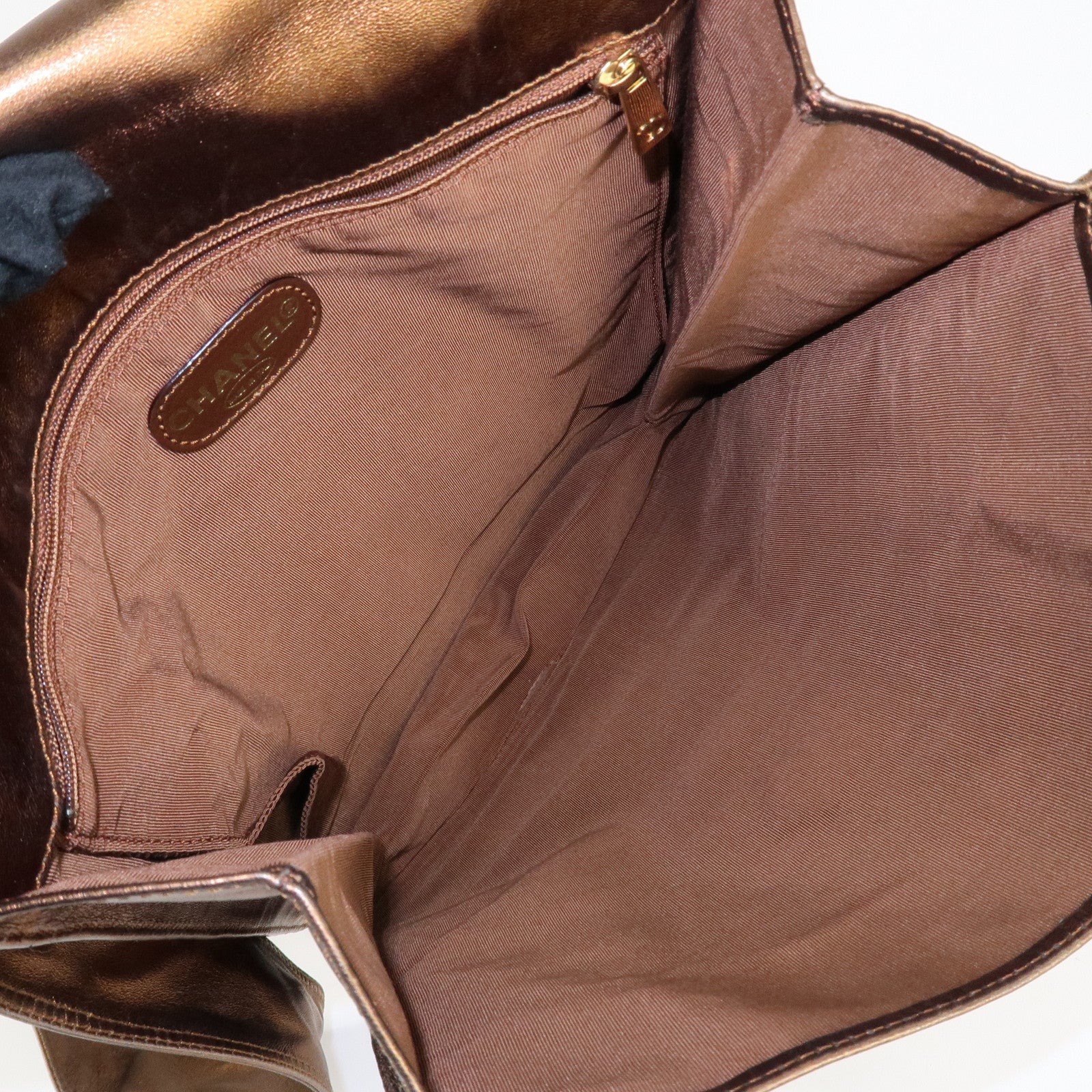 CHANEL Leather Logo Shoulder Bag Hand Bag Gold Used