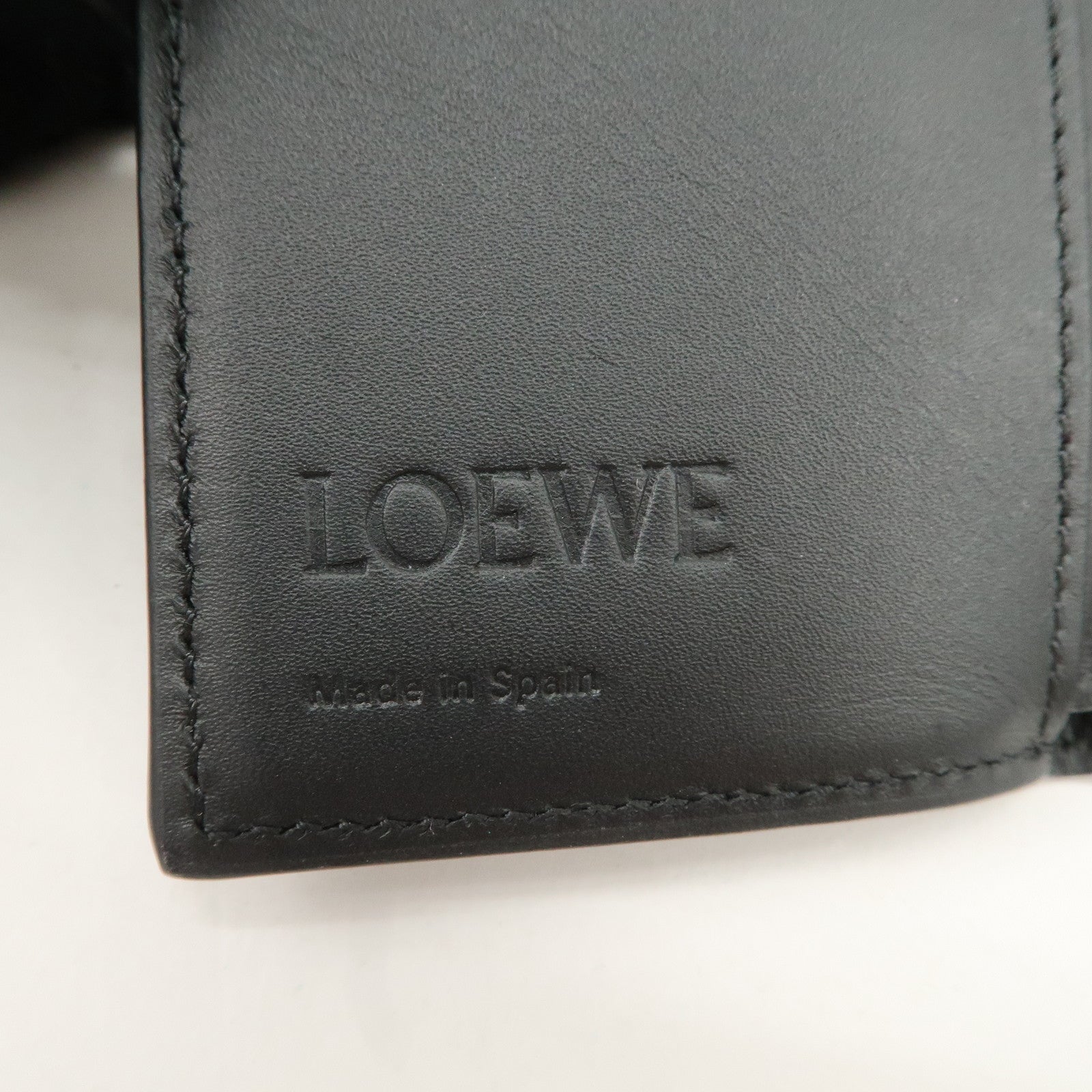 LOEWE Anagram Leather Tri-fold Wallet Black Used