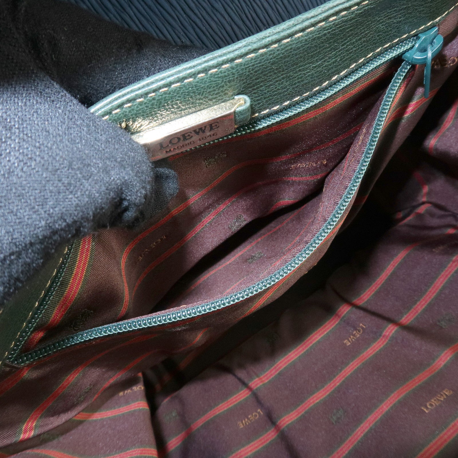 LOEWE Velazquez Suede Leather Shoulder Bag Green Blue Used