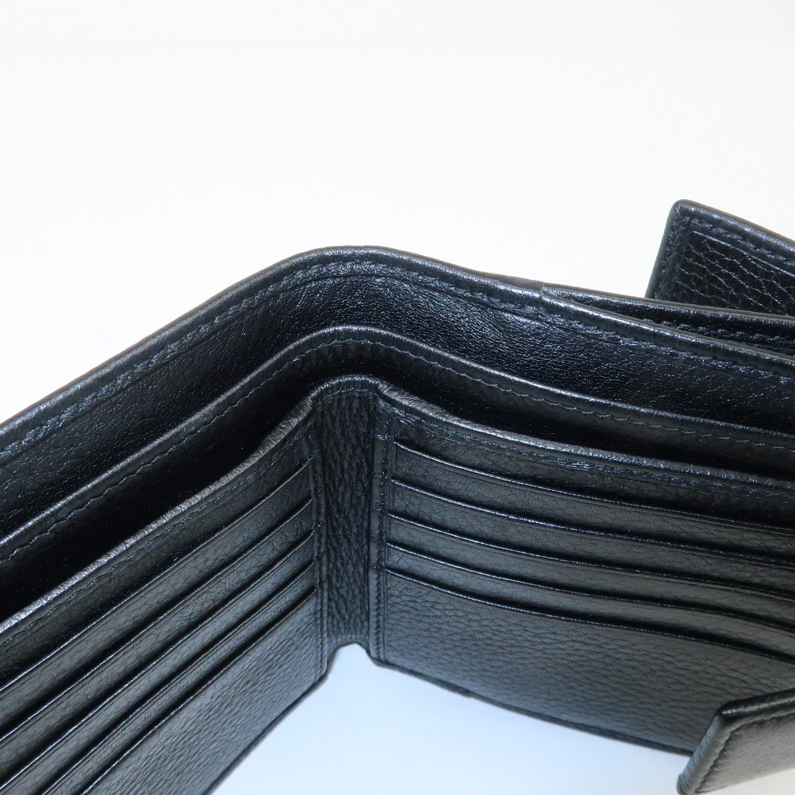 GUCCI Bamboo Leather W Hook Bi-fold Wallet Black 233049 Used