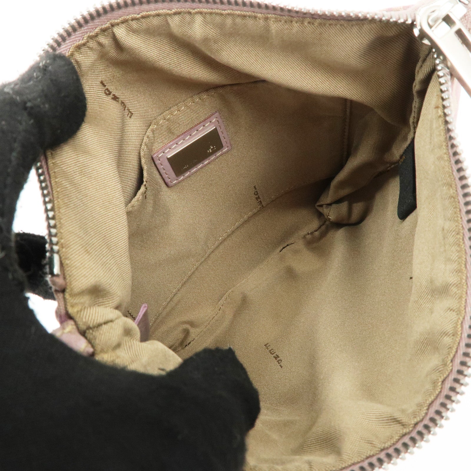 FENDI Zucchino Canvas Leather Shoulder Bag Purple Beige 8BT047 Used