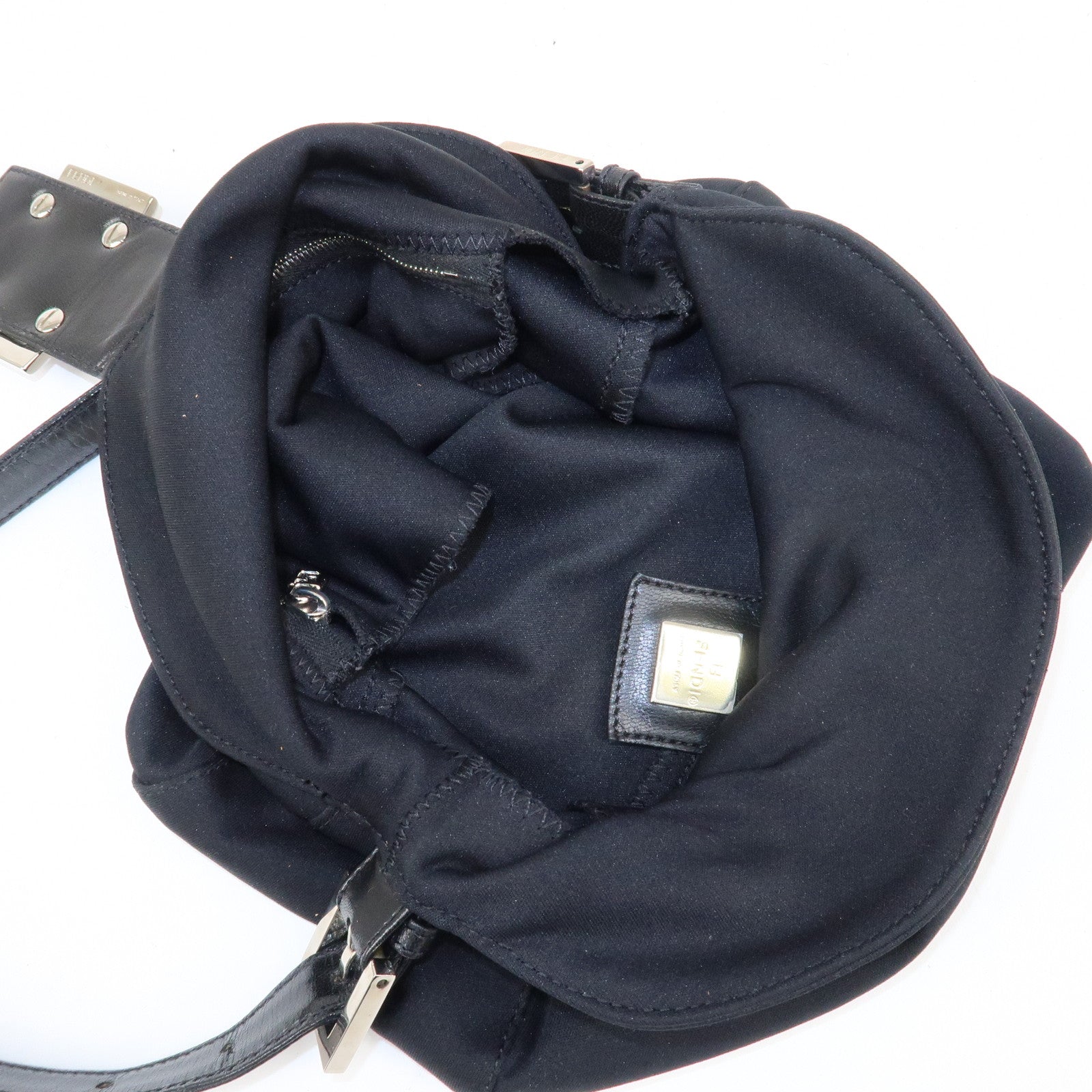 FENDI Mamma Baguette Nylon Jersey Leather Shoulder Bag Black Used