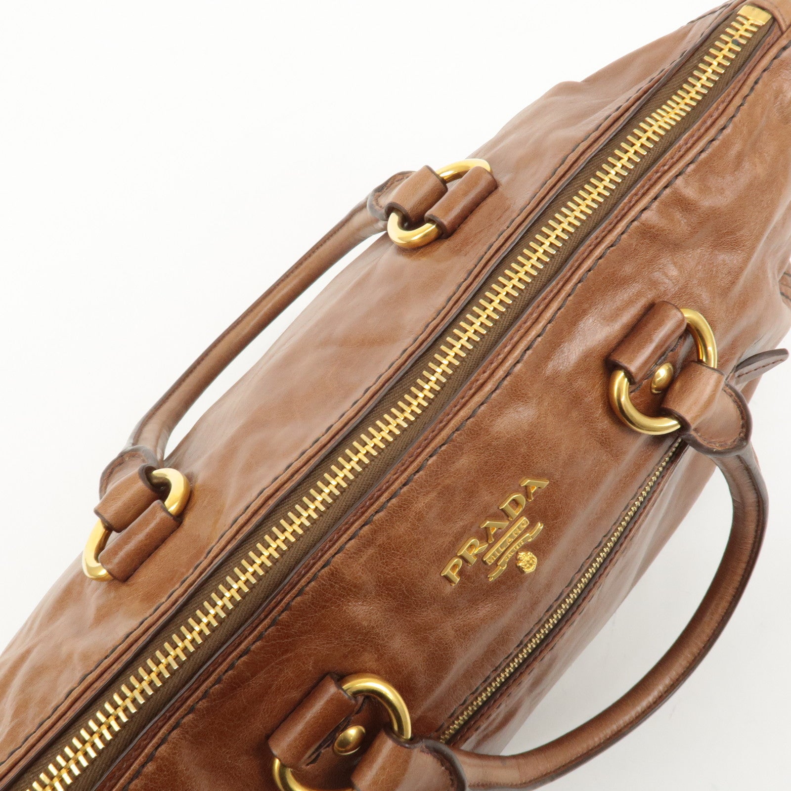 PRADA Logo Leather 2way Hand Bag Shoulder Bag Brown BL0727 Used