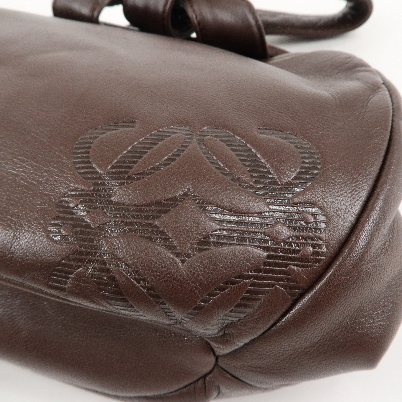 LOEWE Anagram Leather Clasp Shoulder Bag Hand Bag Brown Used