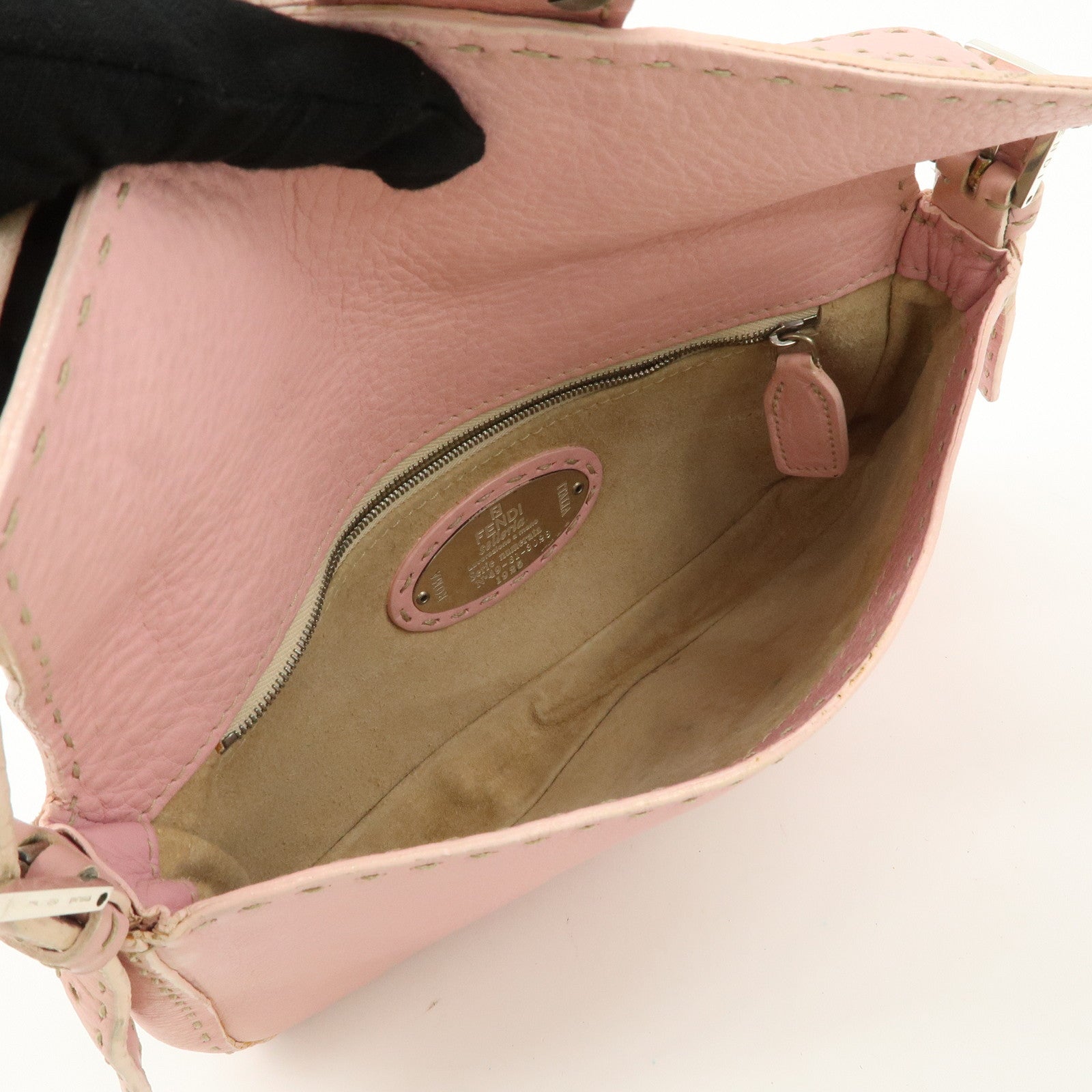 FENDI Selleria Mamma Baguette Leather Shoulder Bag Pink 8BR101 Used