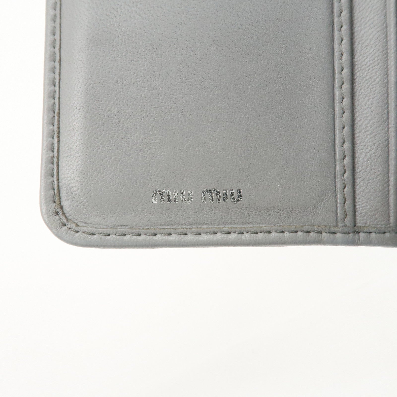 MIU MIU Matelasse Leather Bijoux Studs Tri-fold Wallet Gray Used
