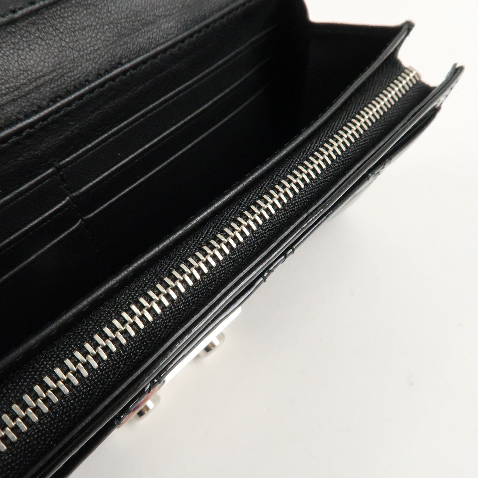 Christian Dior New Lock Cannage Patent Leather Chain Long Wallet Used