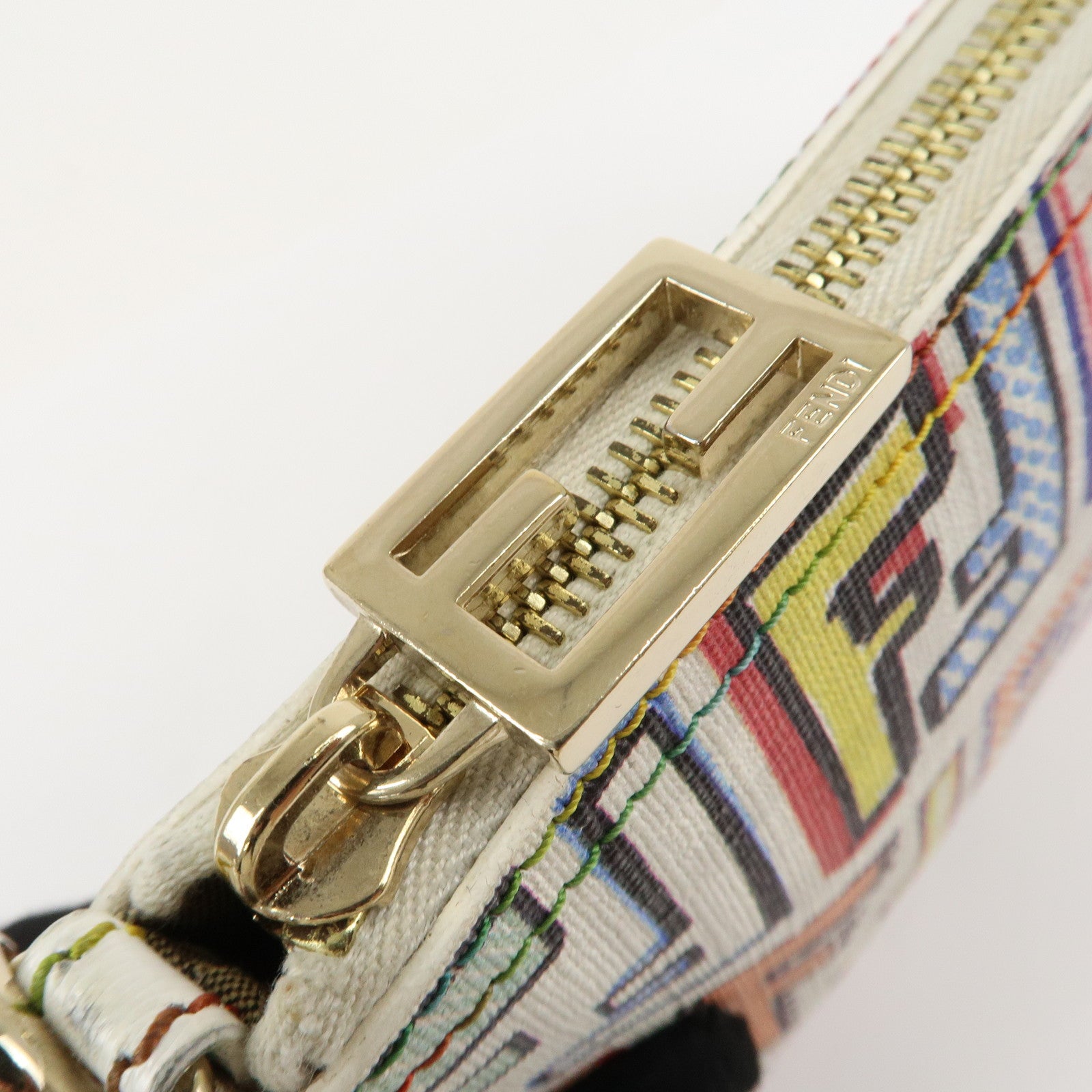 FENDI Zucca PVC Accessory Chain Pouch Multi Color Ivory 8BR592 Used