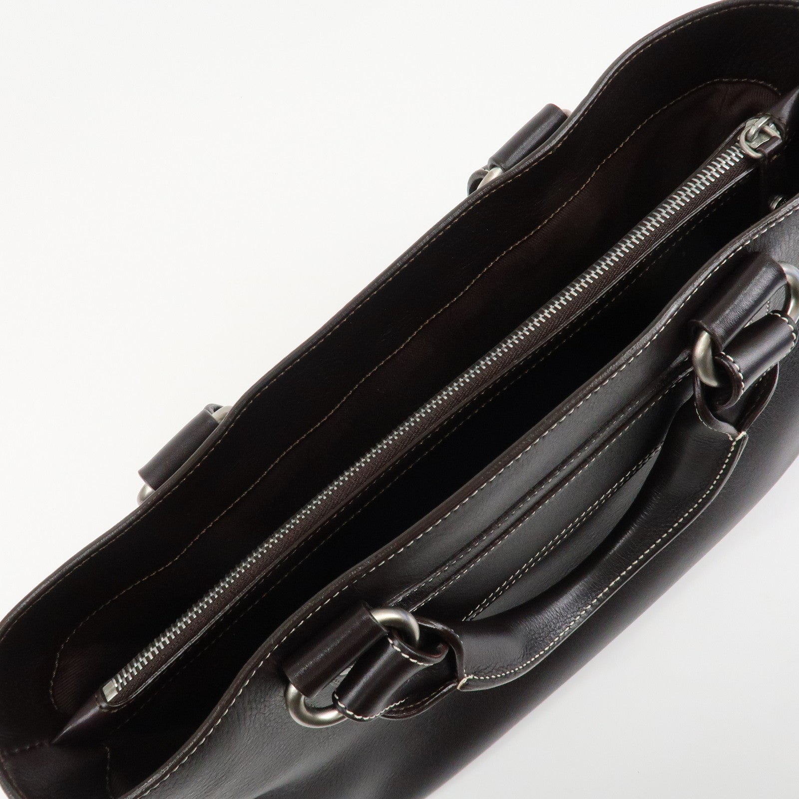 CELINE Leather Boogie Bag Hand Bag Tote Bag Dark Brown Used