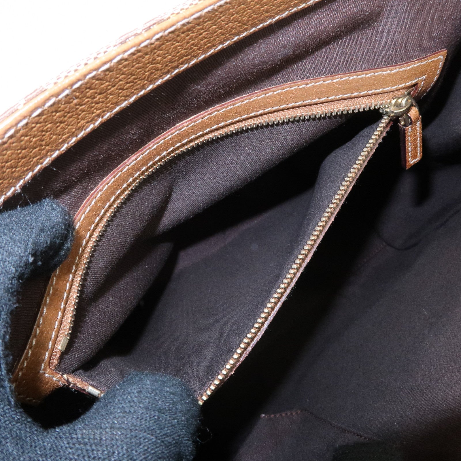 GUCCI GG Canvas Leather Tote Bag Hand Bag Beige Brown 120895 Used