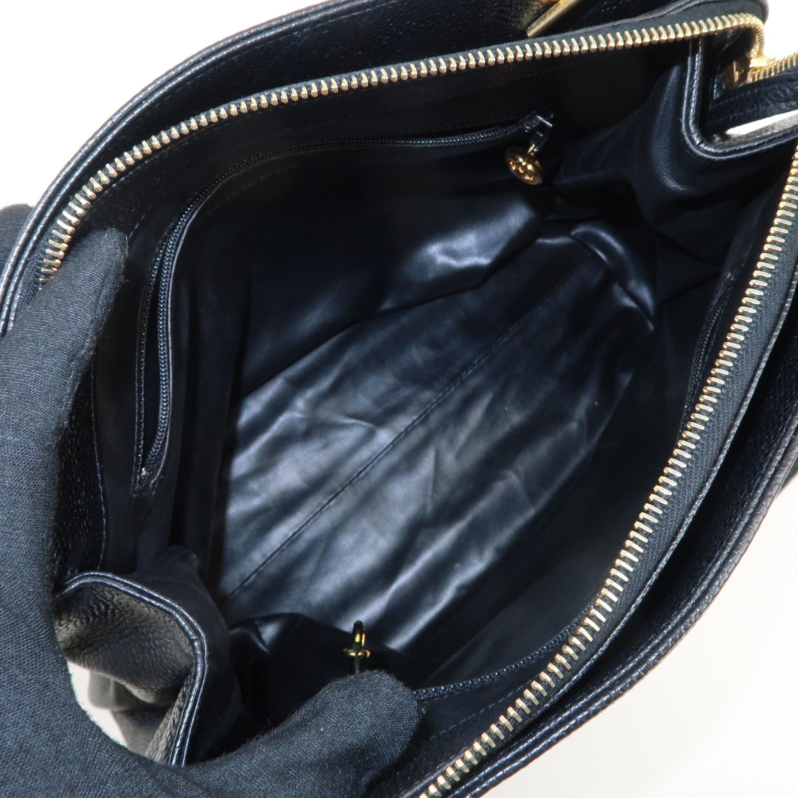 CHANEL Caviar Skin COCO Mark Chain Tote Bag Shoulder Bag Black Used