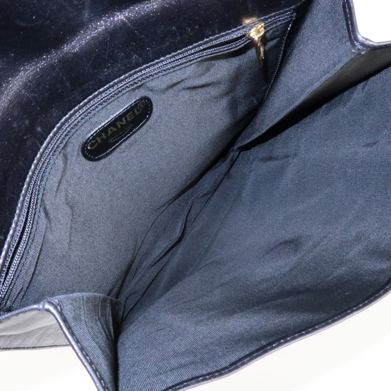 CHANEL Leather Logo Shoulder Bag Hand Bag Black Used