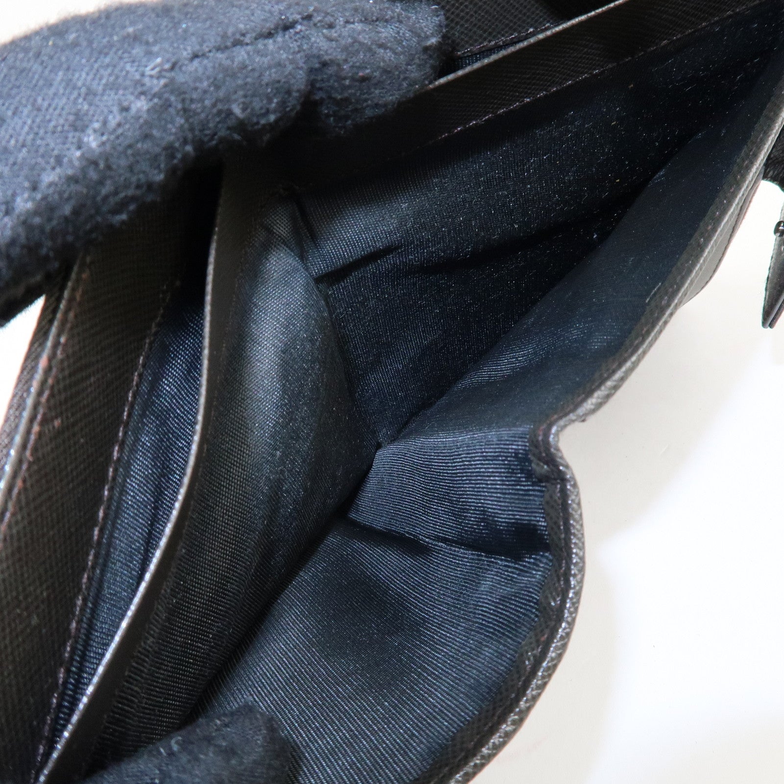 PRADA Logo Leather Bi-Fold Wallet Small Wallet Khaki Used