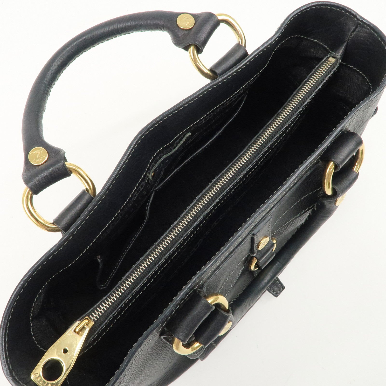 CELINE Leather Boogie Bag Hand Bag Black Used