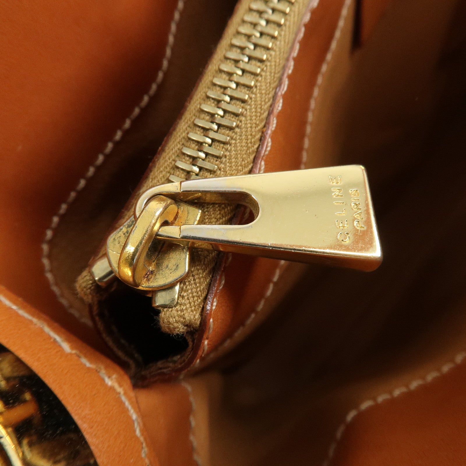 CELINE Macadam PVC Leather Shoulder Bag Beige Brown Gold HDW Used