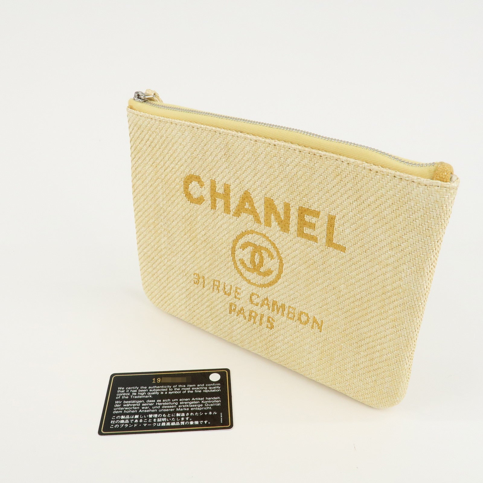 CHANEL Deauville Straw Clutch Bag Pouch Yellow A80117 Used
