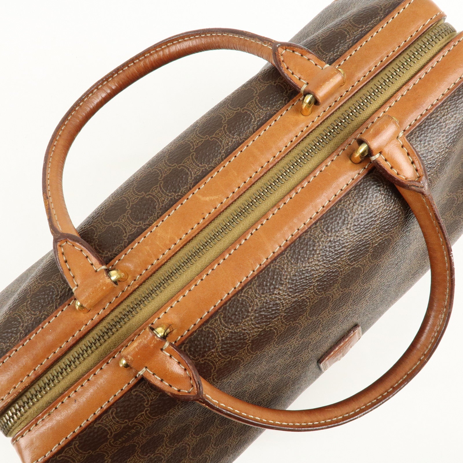 CELINE Macadam PVC Leather Boston Bag Hand Bag Brown Used