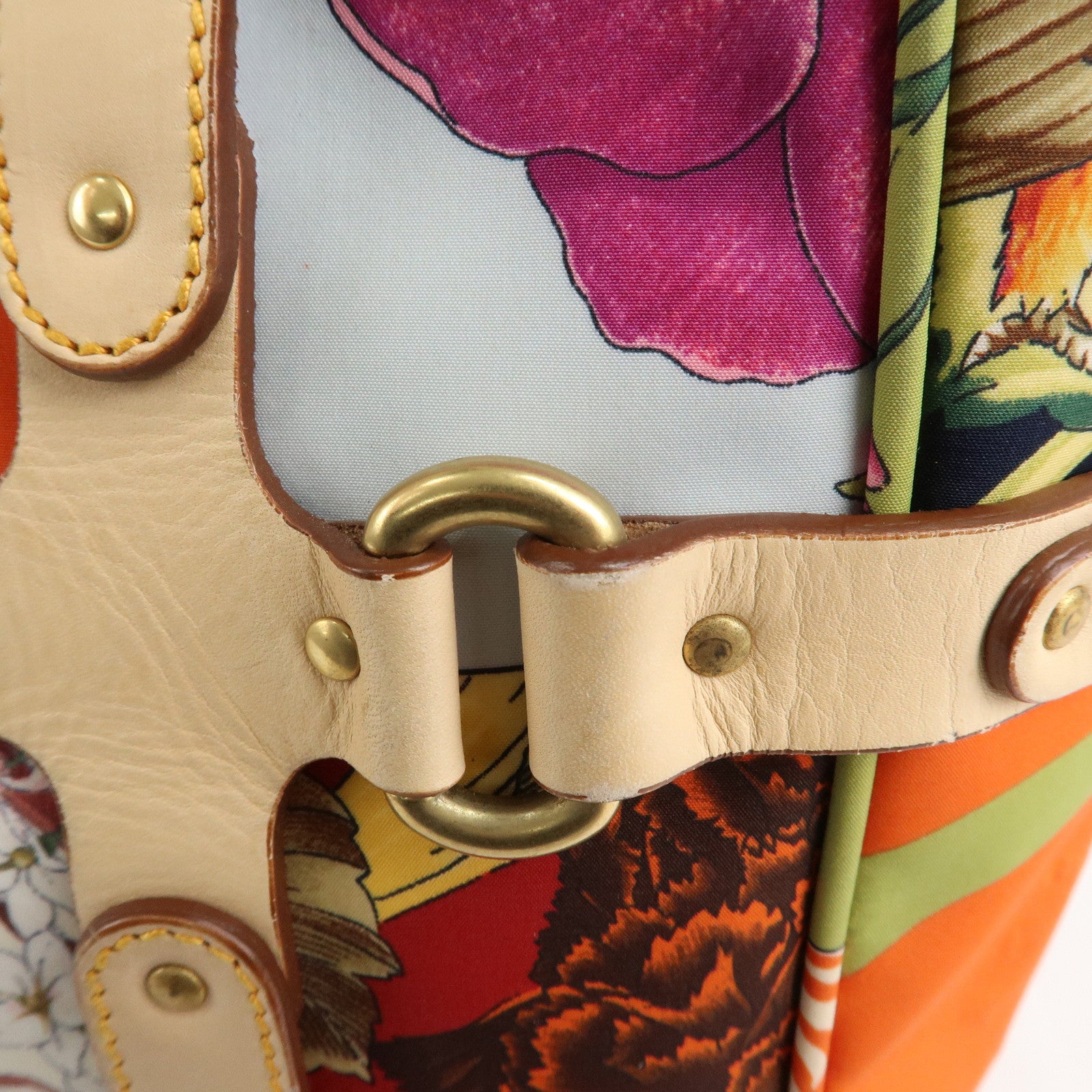 Ferragamo Nylon Leather Tote Bag Animal Multi Color AF-216407 Used