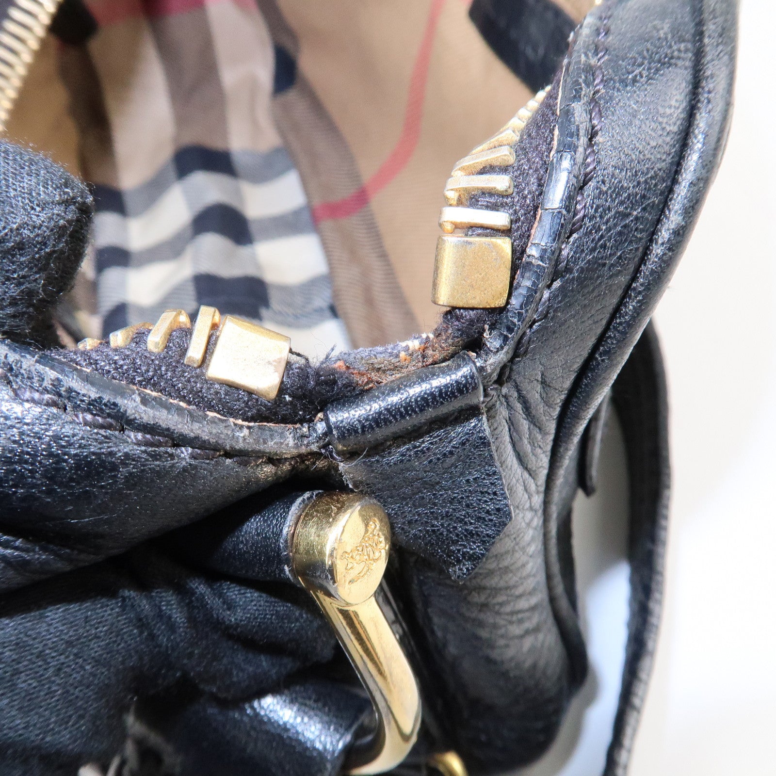 BURBERRY Logo Leather Shoulder Bag Hand Bag Black Used