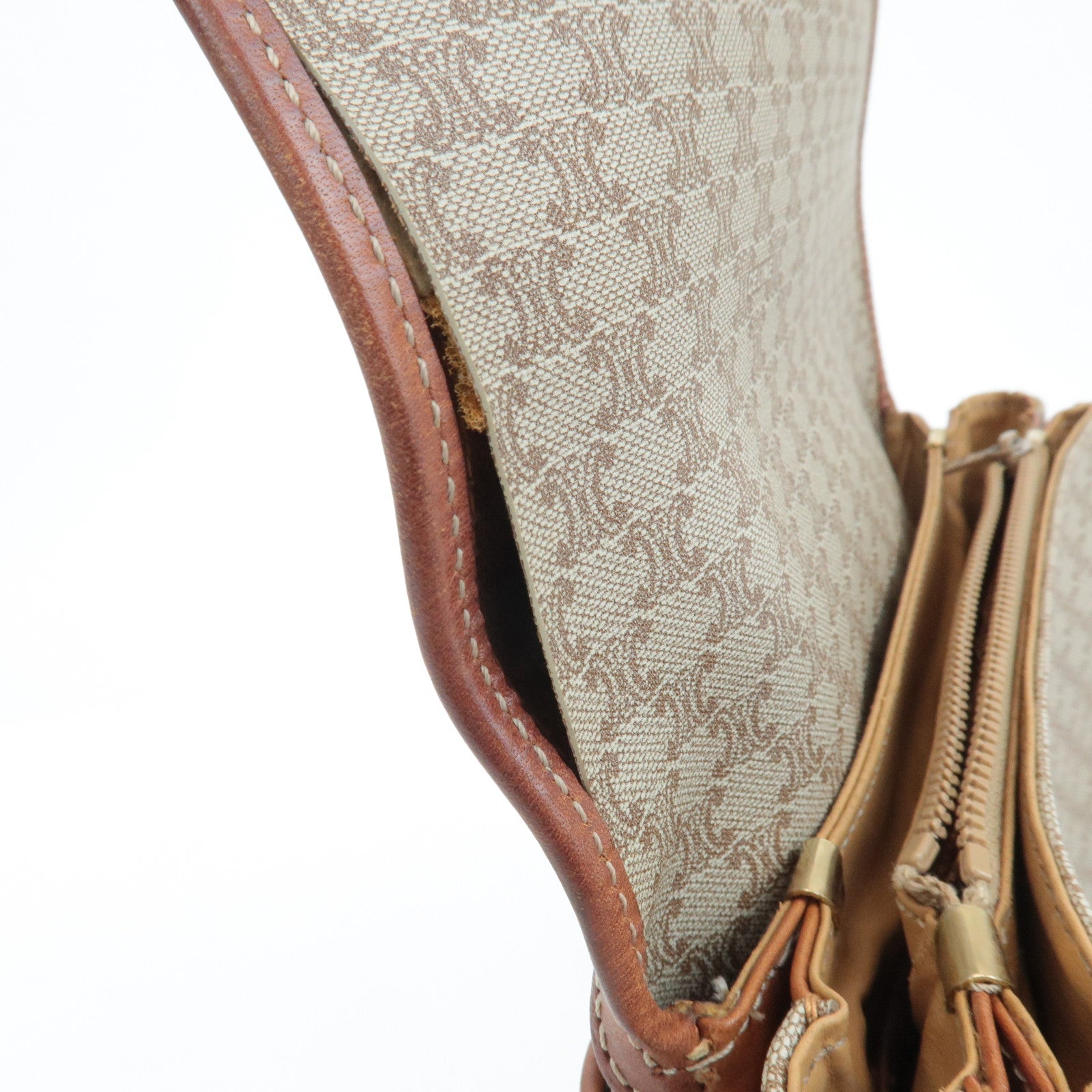 CELINE Macadam PVC Leather Shoulder Bag Beige Brown Used