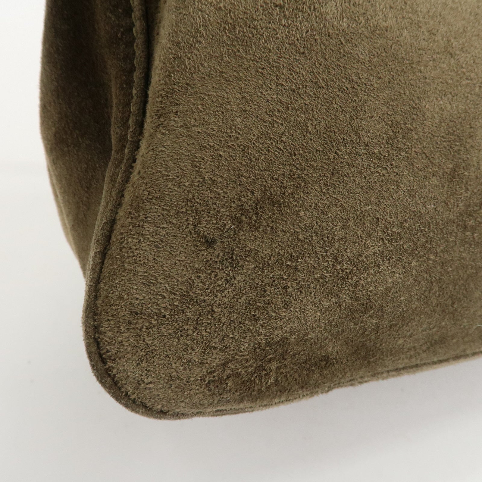 FENDI Mamma Baguette Suede Shoulder Bag Khaki 8BR001 Used