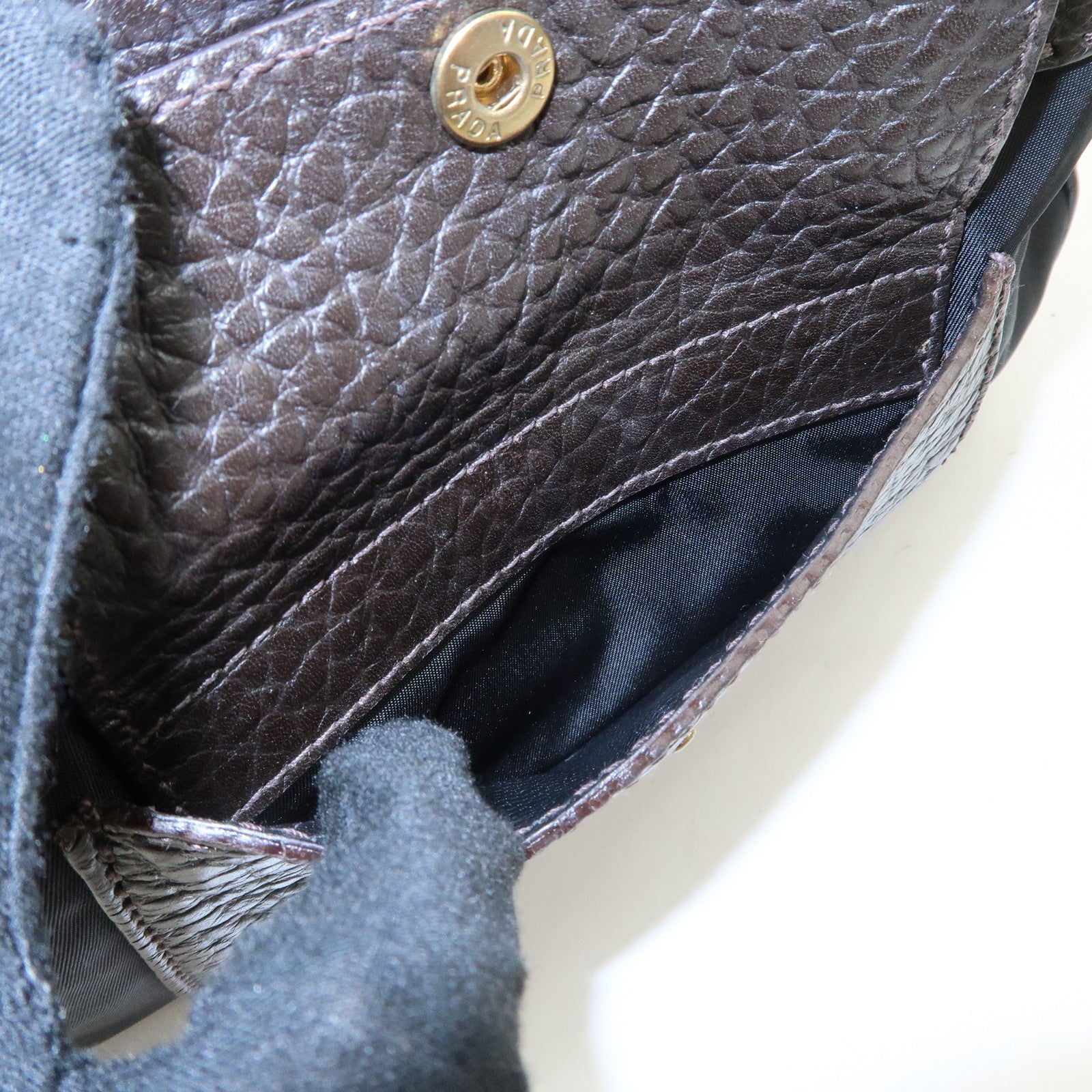 PRADA Nylon Leather Shoulder Bag Black Dark Brown BR1973 Used