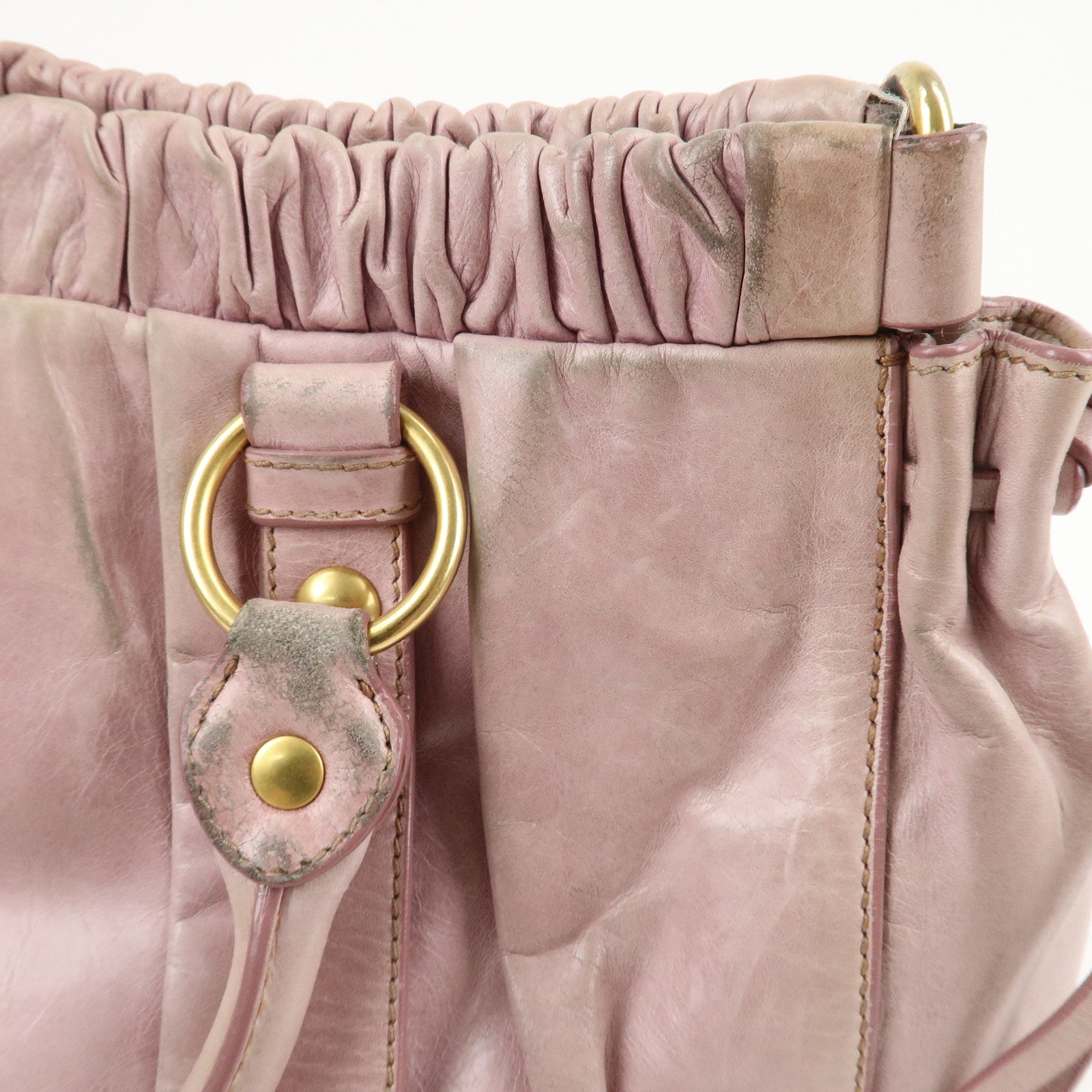 MIU MIU Logo Leather 2WAY Bag Shoulder Bag Hand Bag Pink Used