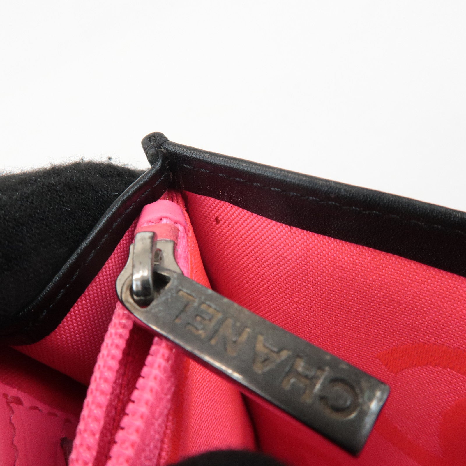 CHANEL Cambon Line COCO Mark Lamb Skin Bifold Wallet A26722 Used