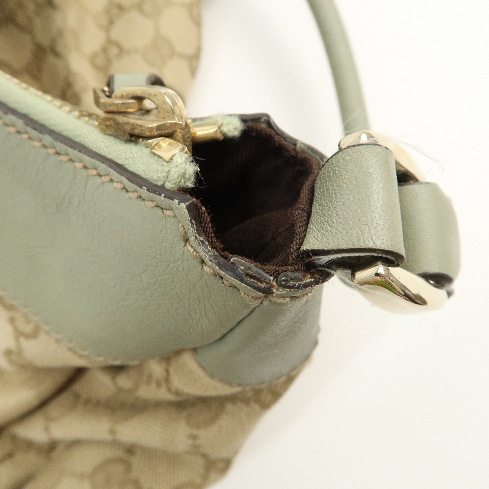 GUCCI Abbey GG Canvas Leather Shoulder Bag Beige Gold 189833 Used