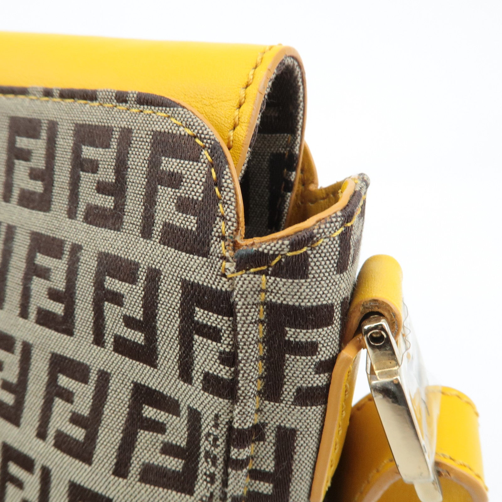 FENDI Zucchino Canvas Leather Shoulder Bag BrownYellow 8BT175 Used
