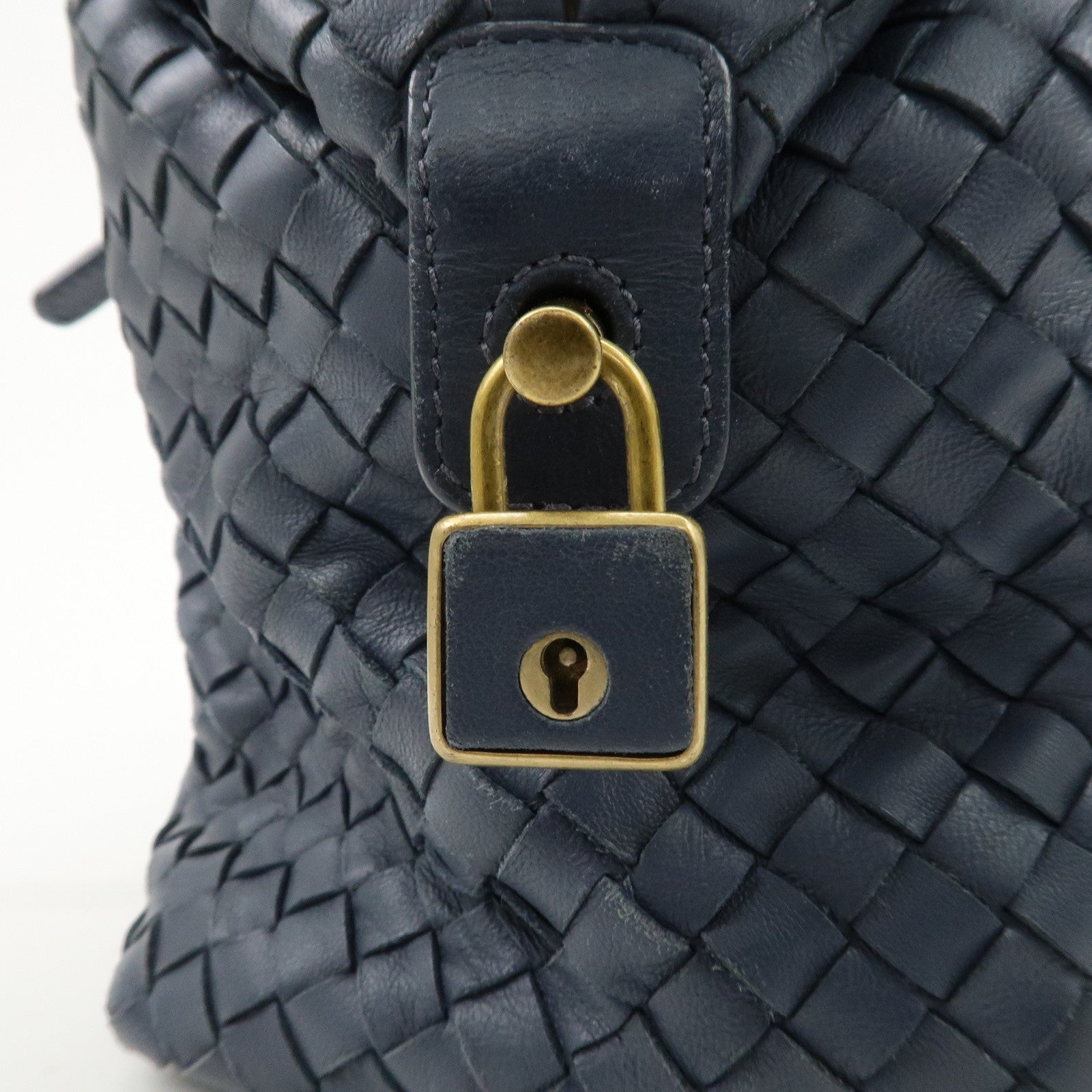 BOTTEGA VENETA Intrecciato Leather Hand Bag Shoulder Bag Navy Used