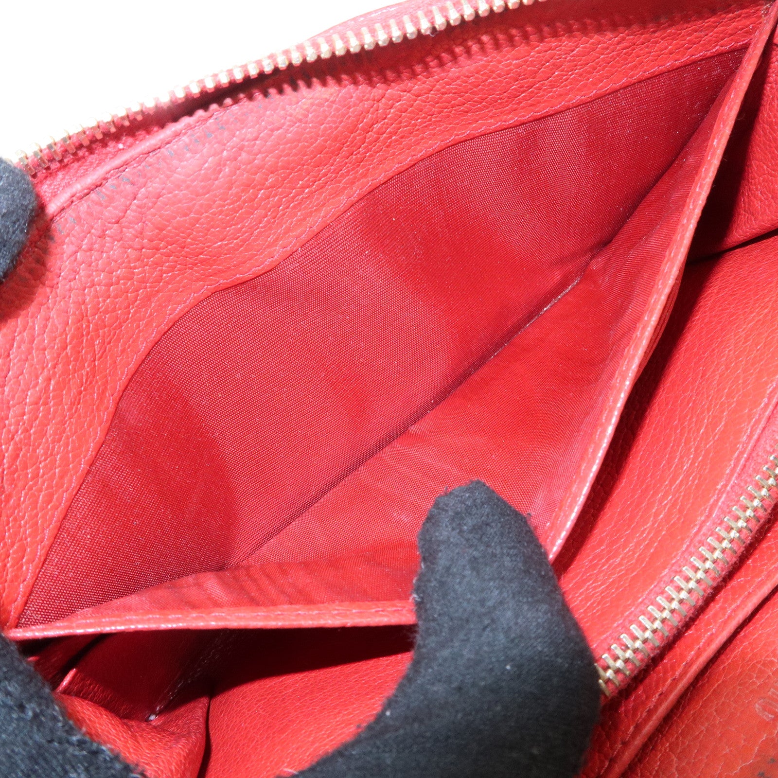 MIU MIU Leather Round Zipper Long Wallet Bijou Studs Red Used