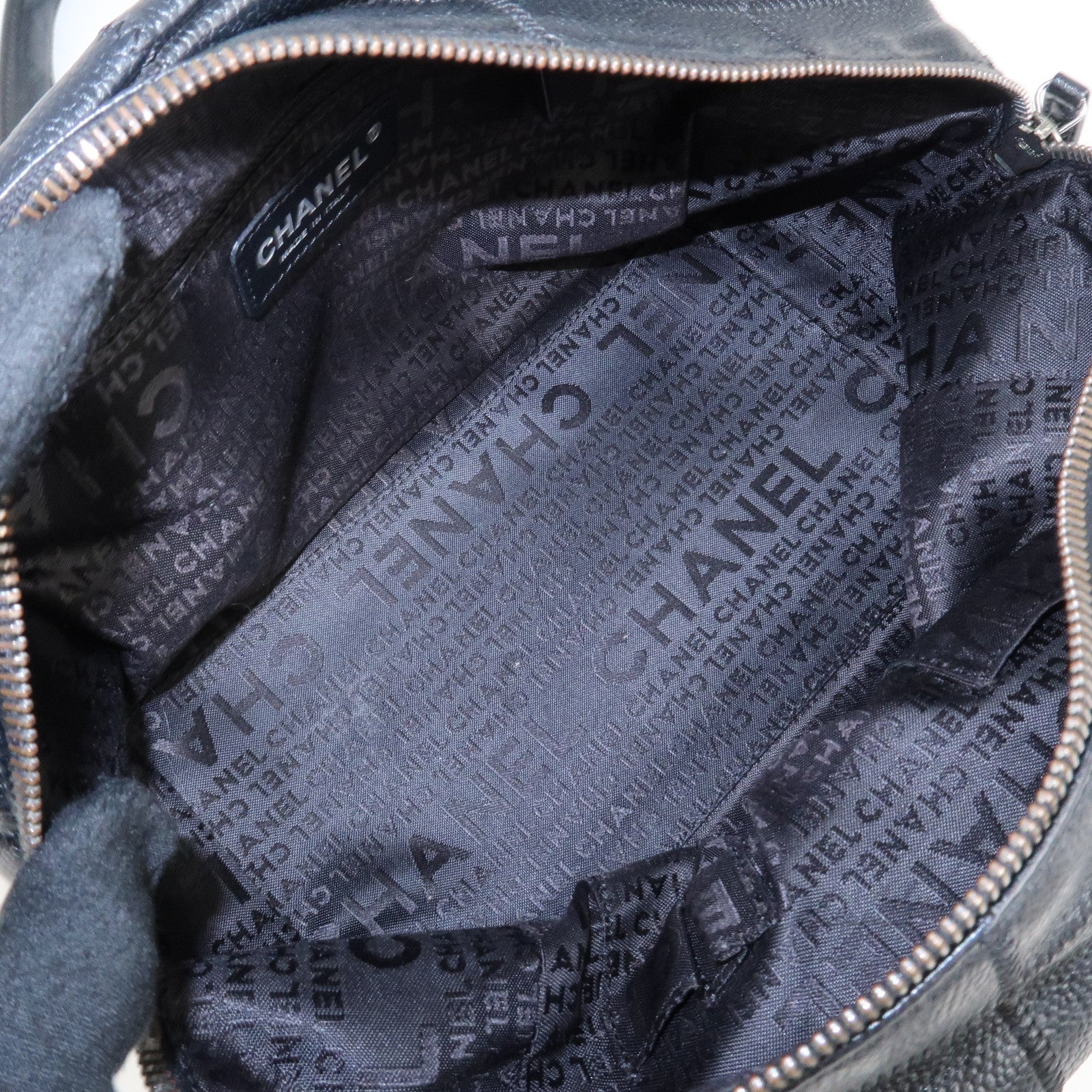 CHANEL Chocolate Bar Caviar Skin Mini Boston Bag Black A26135 Used