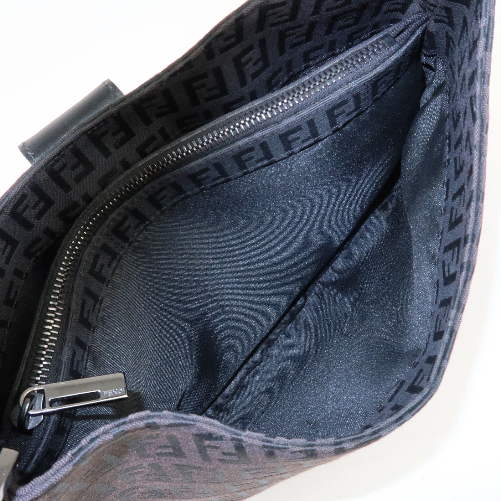 FENDI Zucchino Canvas Leather Shoulder Bag Brown Black 8BR036 Used
