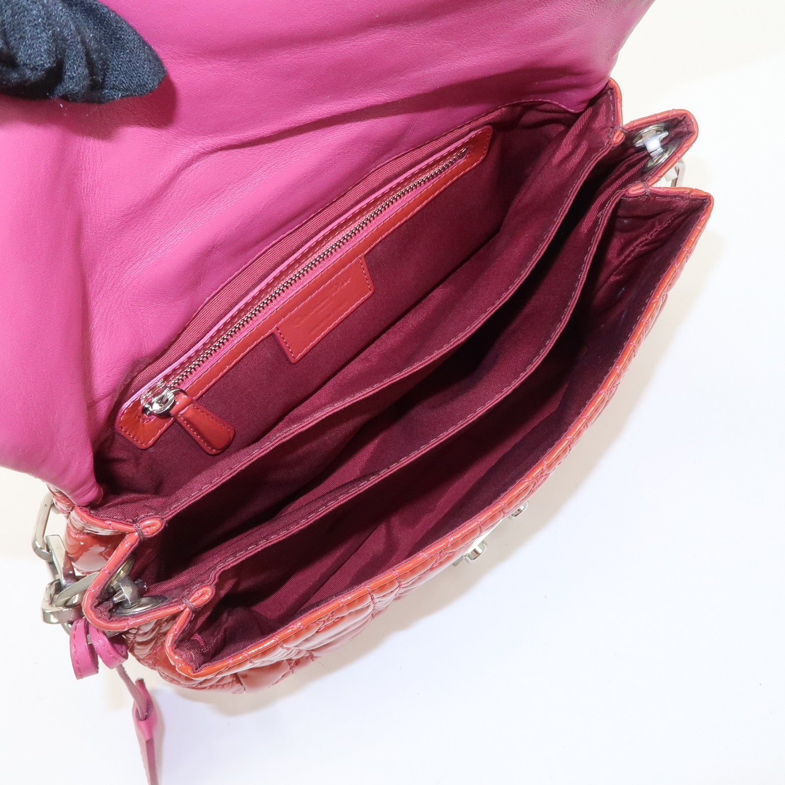 Christian Dior Cannage Patent Leather Chain Shoulder Bag Used